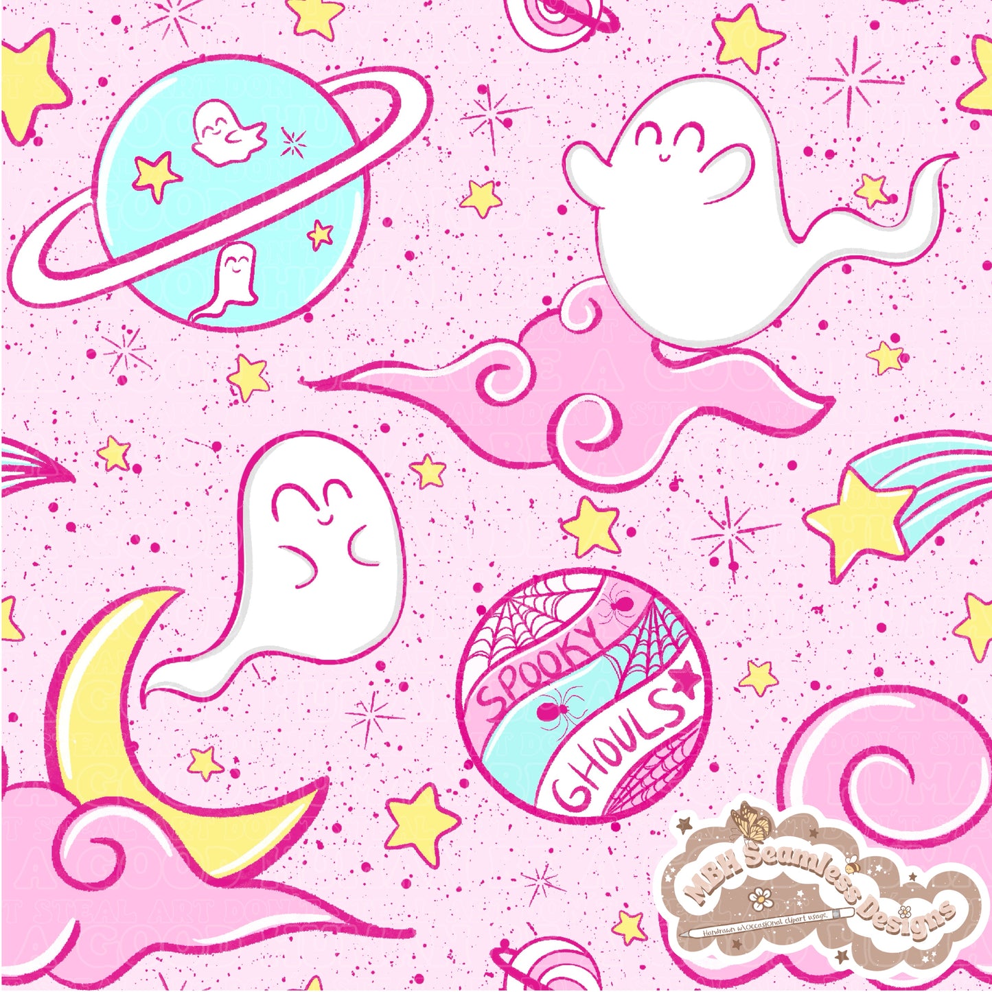 Spooky Space Ghouls Seamless Pattern MULTIPLE COLORWAYS