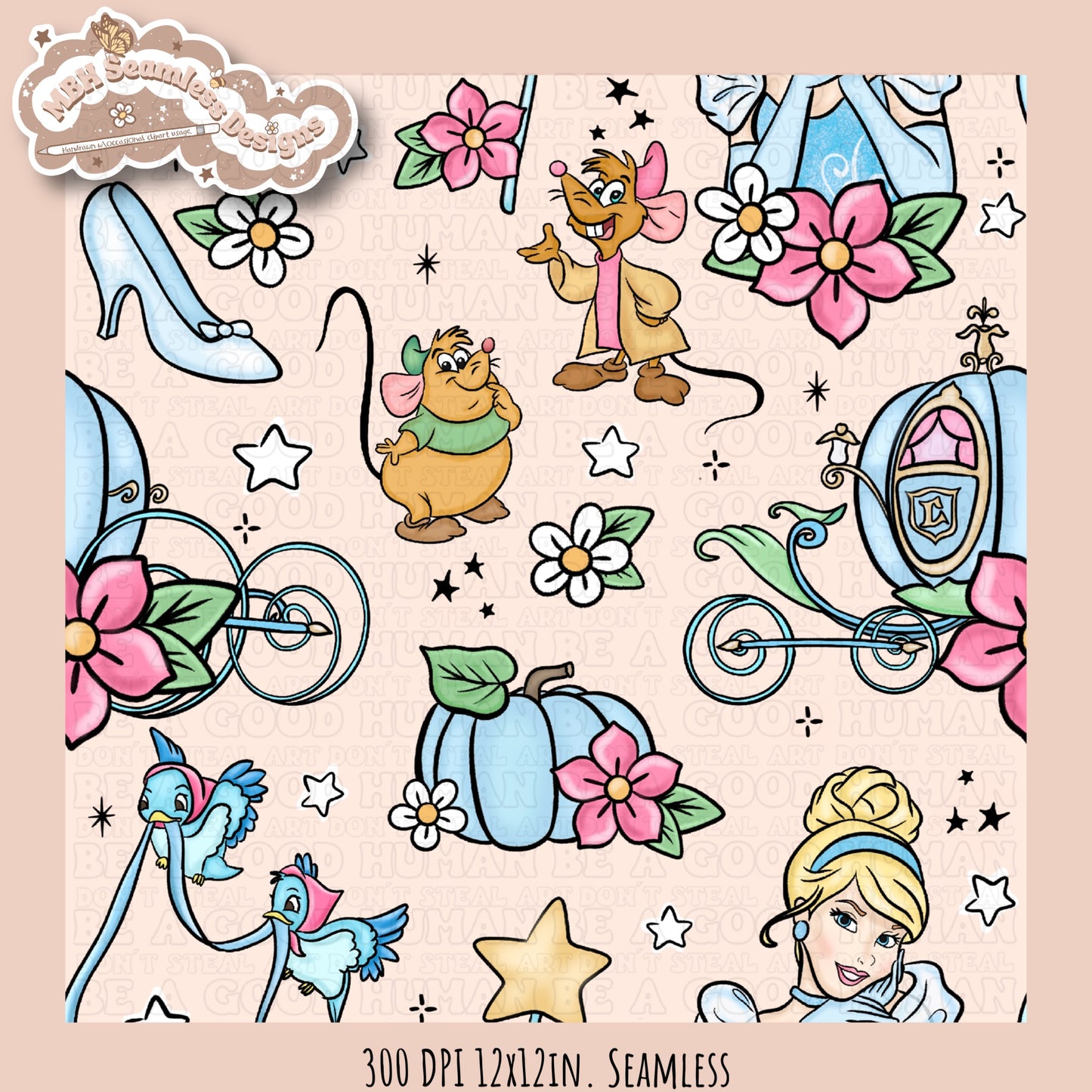 Starry Cinderella Seamless Pattern & PNG