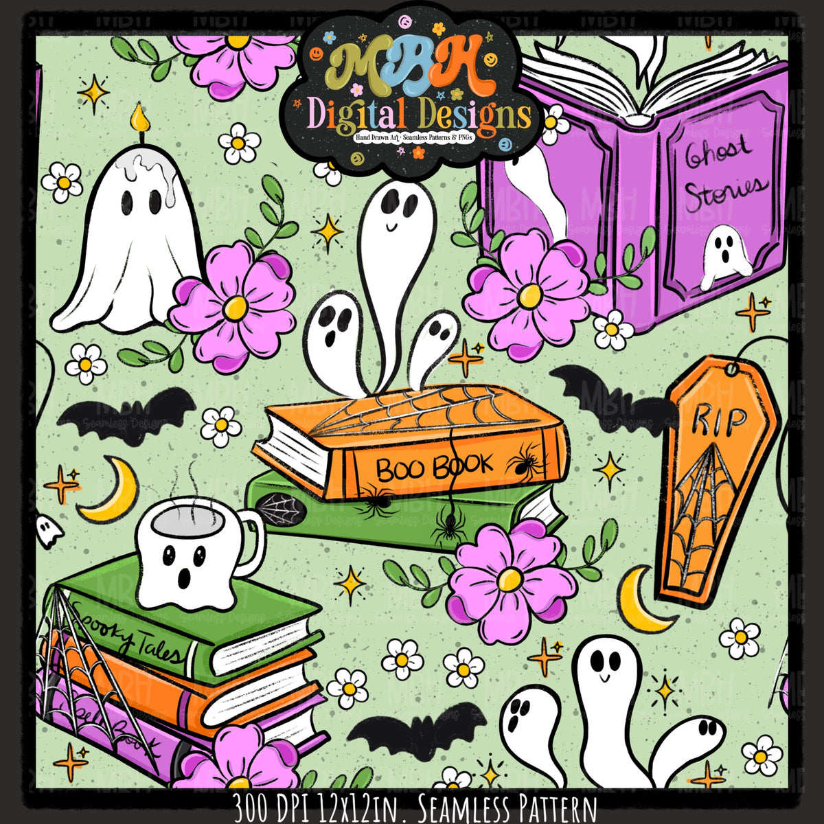 Ghost Stories Seamless Pattern// PNG// MULTIPLE COLORWAYS