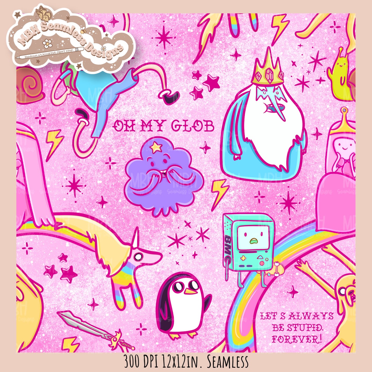 Pink Adventure Time Seamless Pattern // PNG // Assorted Colorway Options