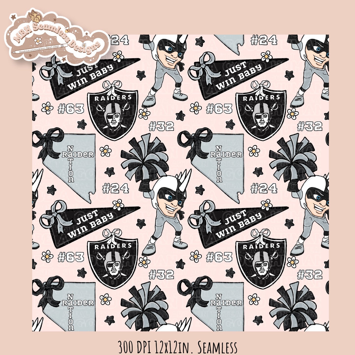 Raiders x Daisies Football Seamless Pattern // Assorted Colorways