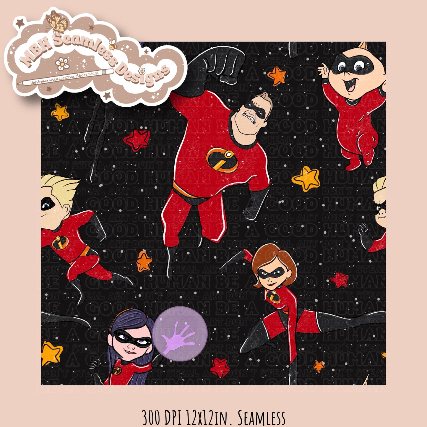 Starry Incredibles Seamless Pattern & PNG MULTIPLE COLORWAYS