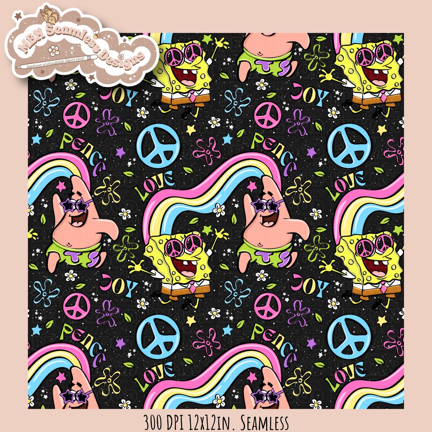 Groovy SquarePants Seamless Pattern MULTIPLE COLORWAYS