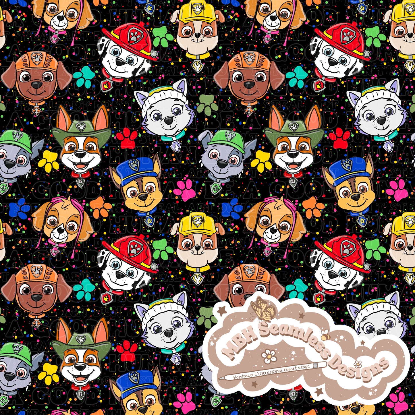 Paw Patrol Spex Seamless Pattern & PNG MULTIPLE COLORWAYS