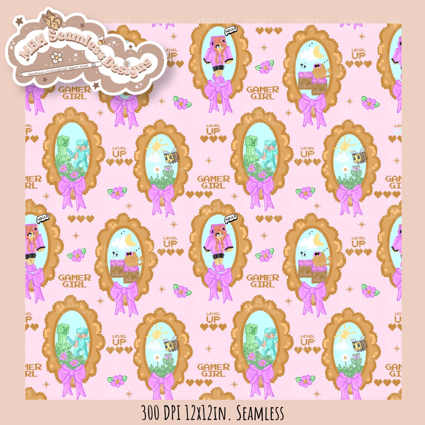 Coquette Minecraft Frames Seamless Pattern MULTIPLE COLORWAYS