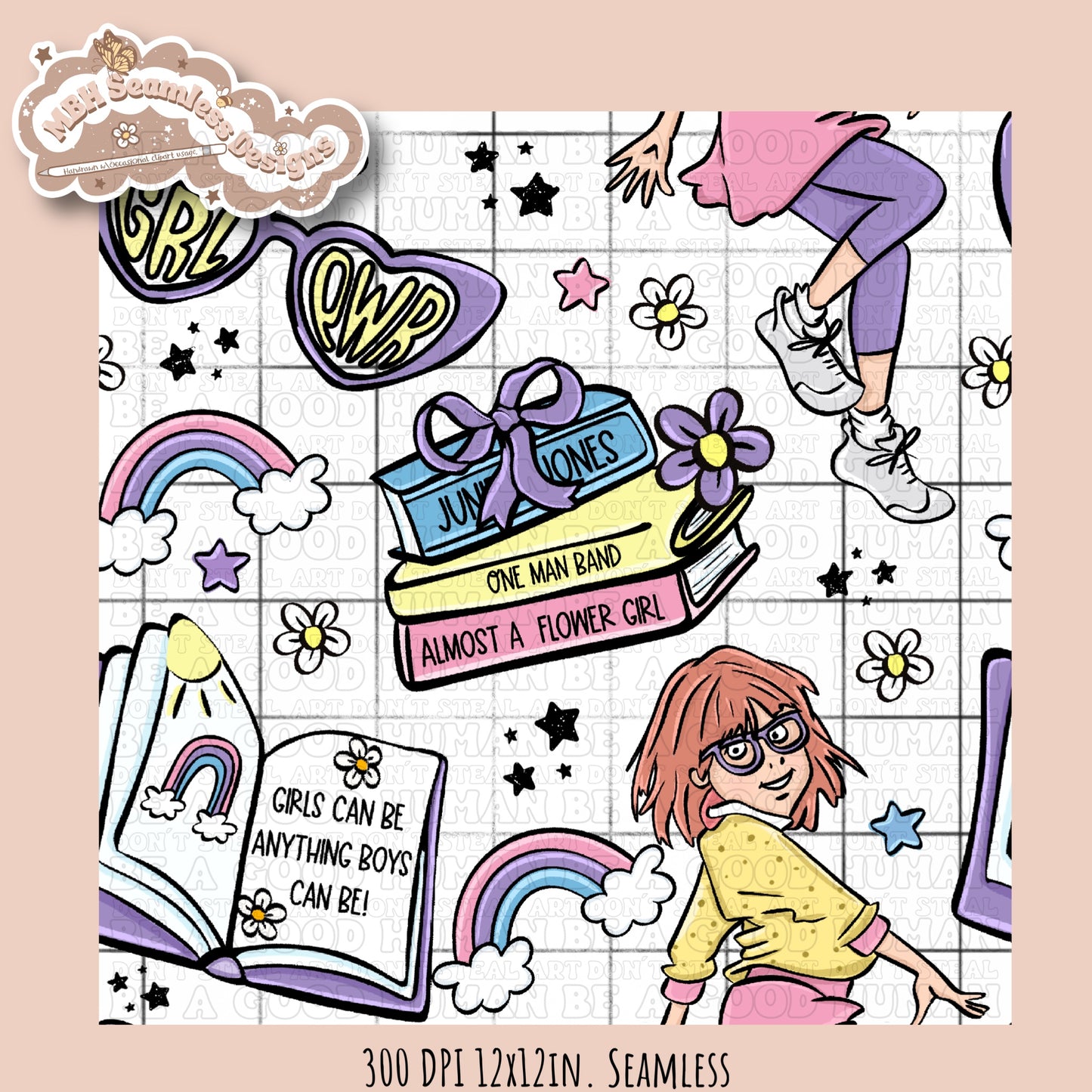 Junie B Seamless Pattern // PNG //Multiple Colorway Options