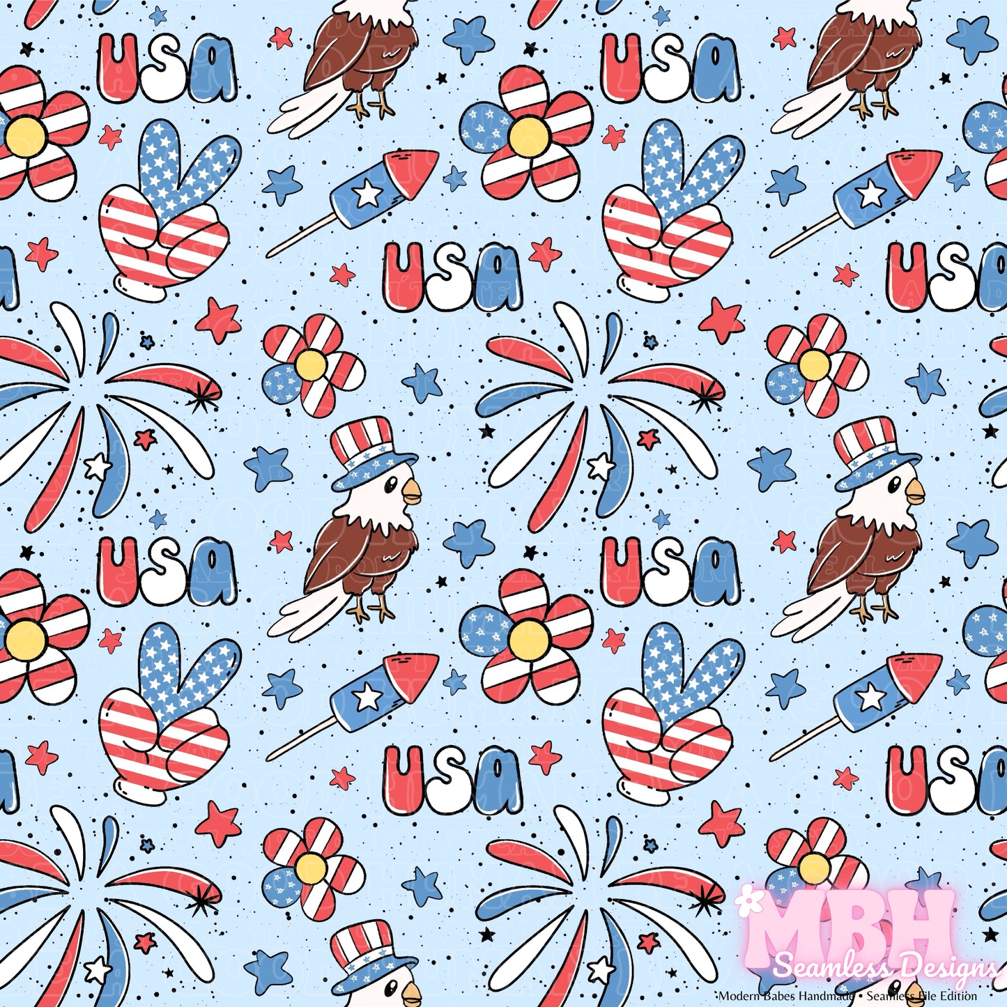 Patriotic USA Seamless Pattern MULTIPLE COLORWAYS