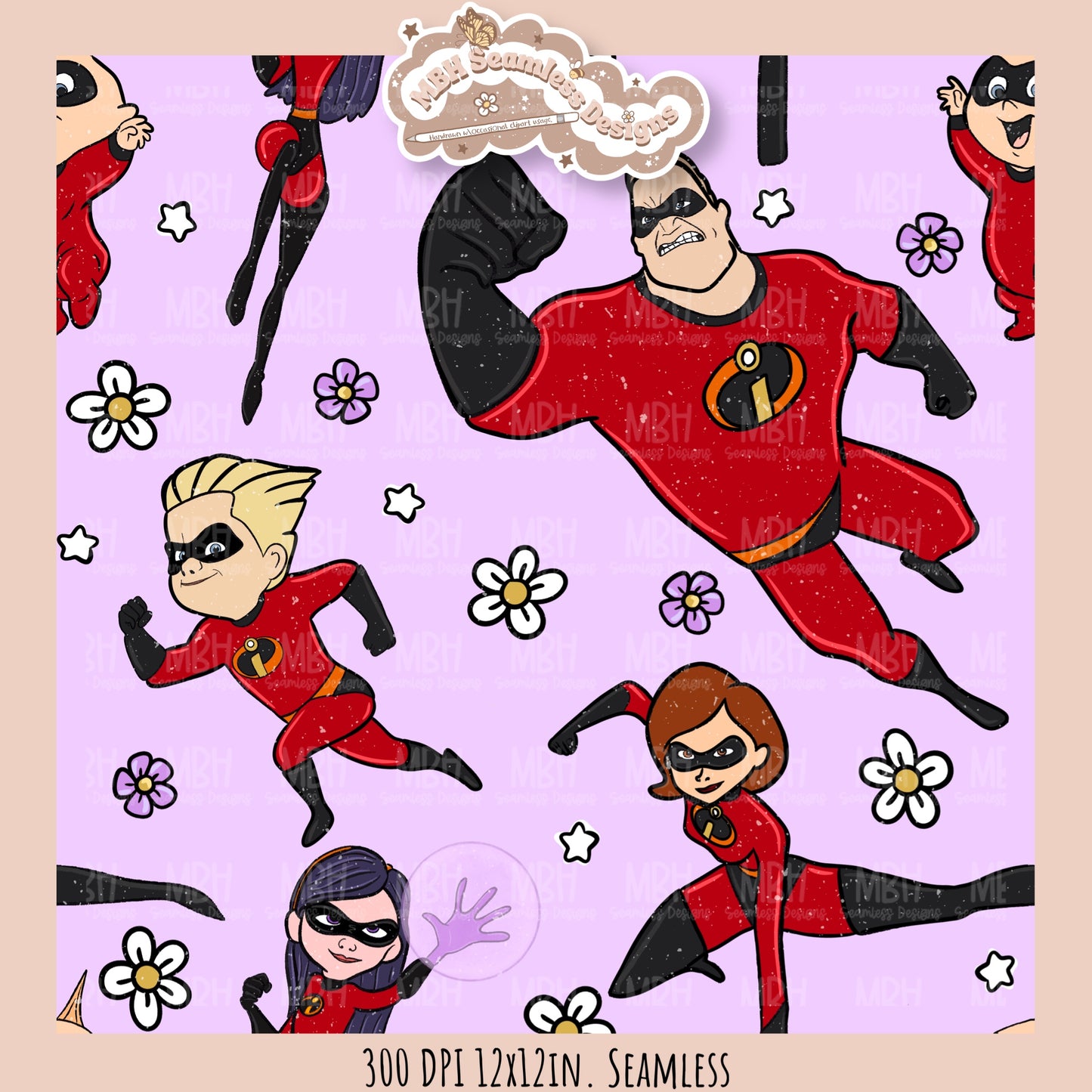 Girly Floral Incredibles Seamless Pattern // PNG • MULTIPLE COLORWAYS