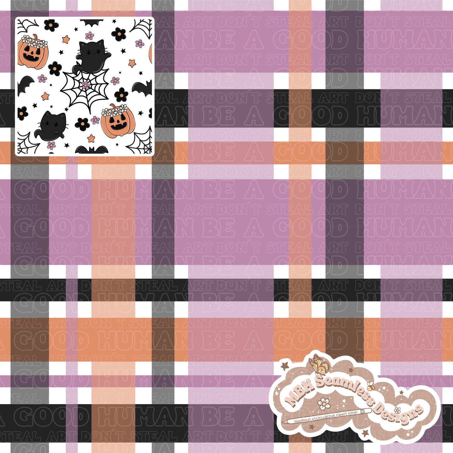 Spooky Floral Ghost Cats Seamless Pattern MULTIPLE COLORWAYS & COORD