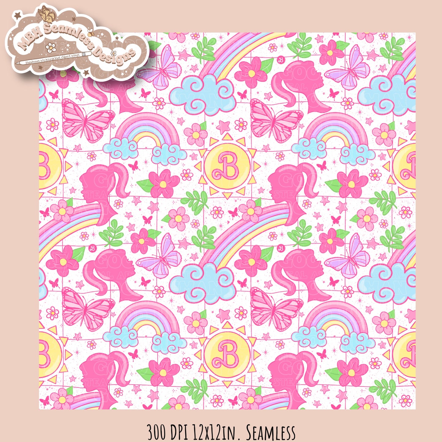 Non TM Spring Barbie Seamless Pattern MULTIPLE COLORWAYS