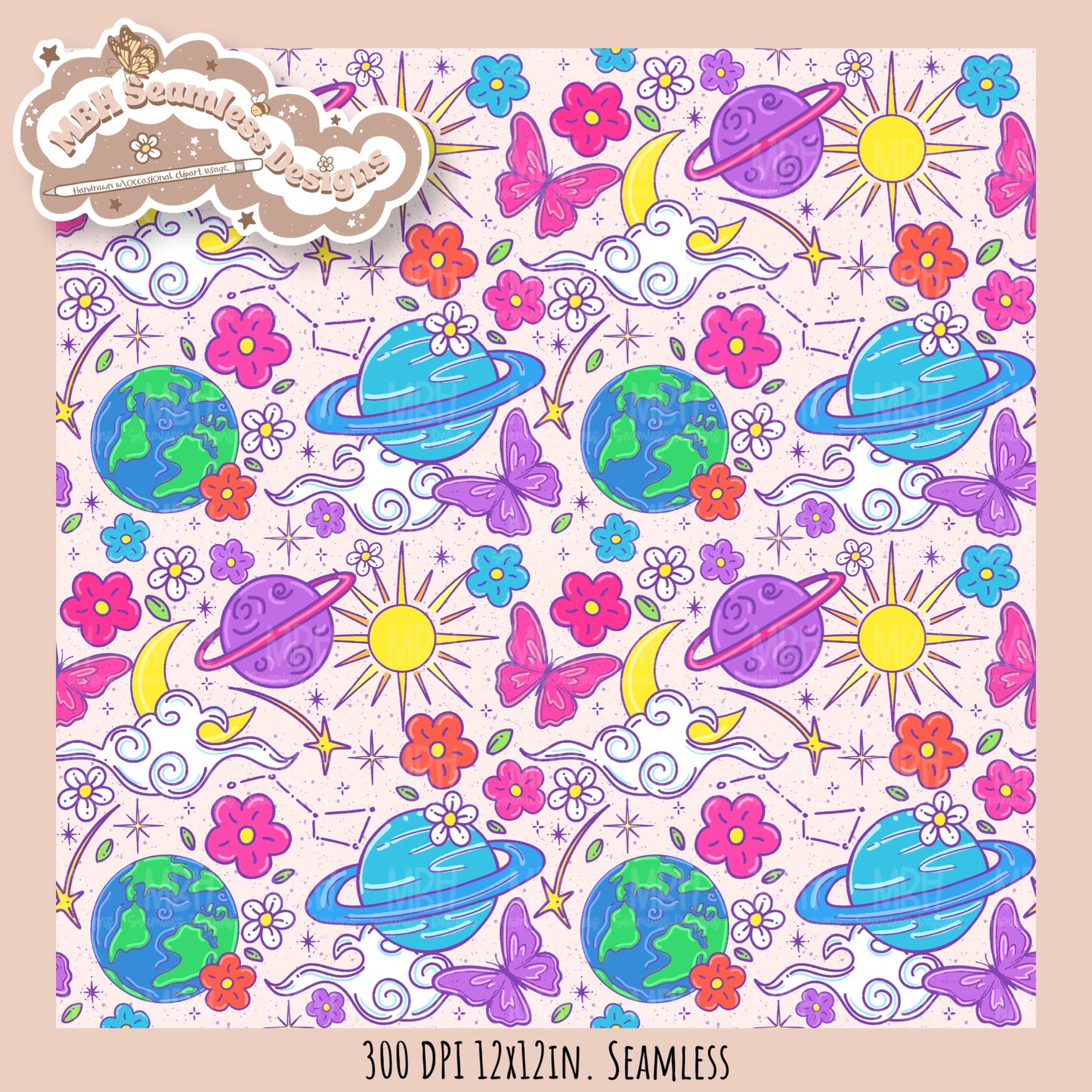 Bright Galaxy Floral Seamless Pattern Multiple Colorways