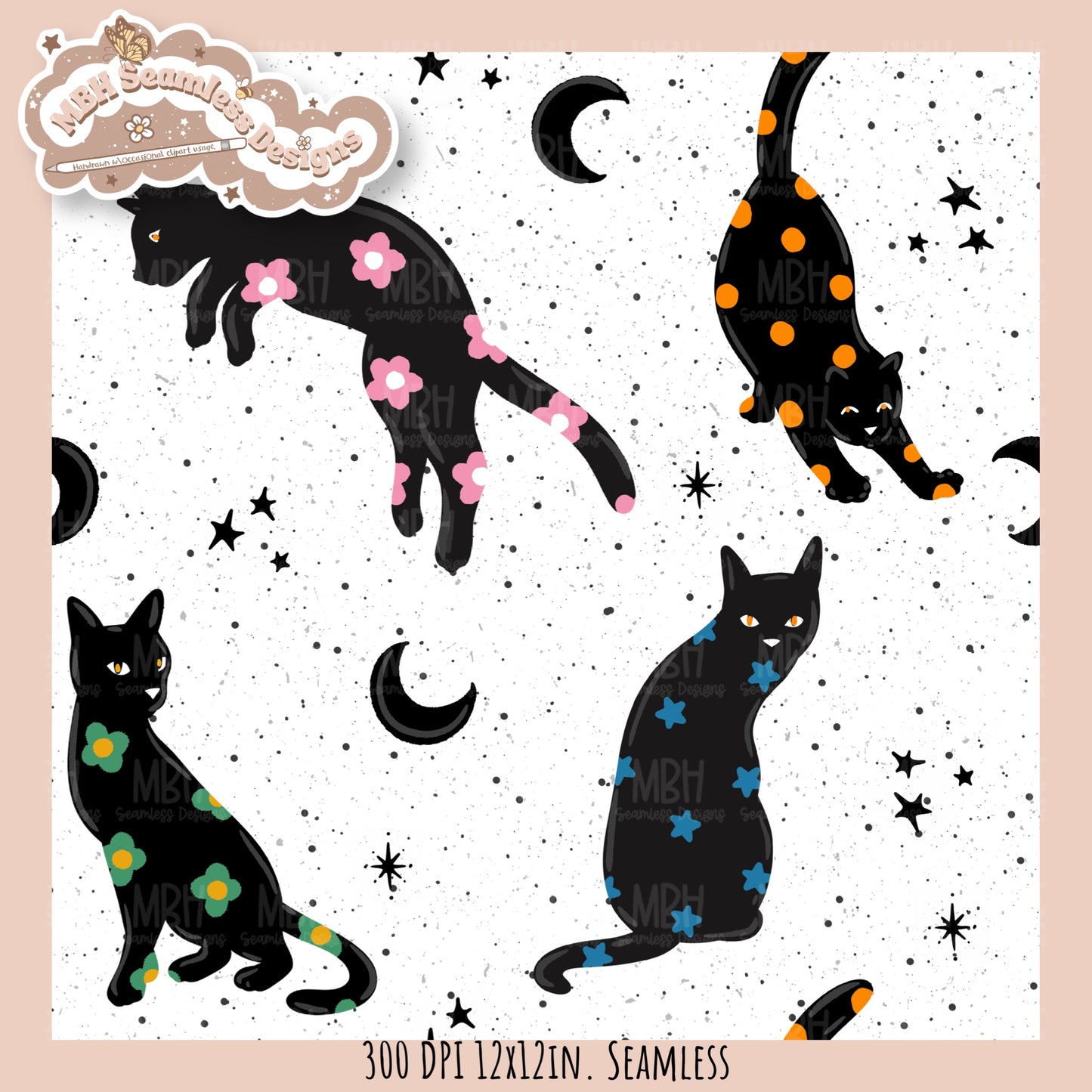 Black Cats Seamless Pattern // Assorted Colorway Options