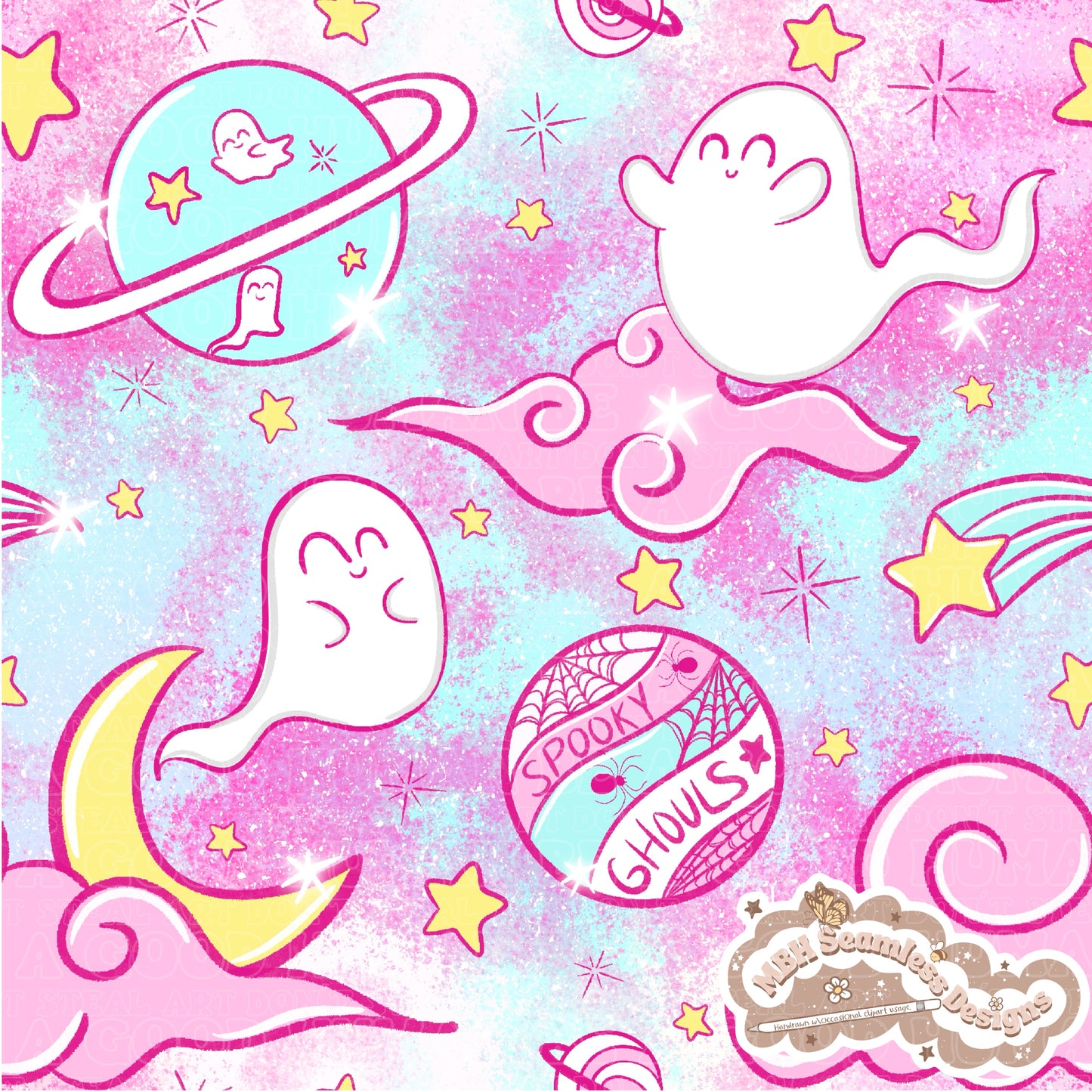 Spooky Space Ghouls Seamless Pattern MULTIPLE COLORWAYS