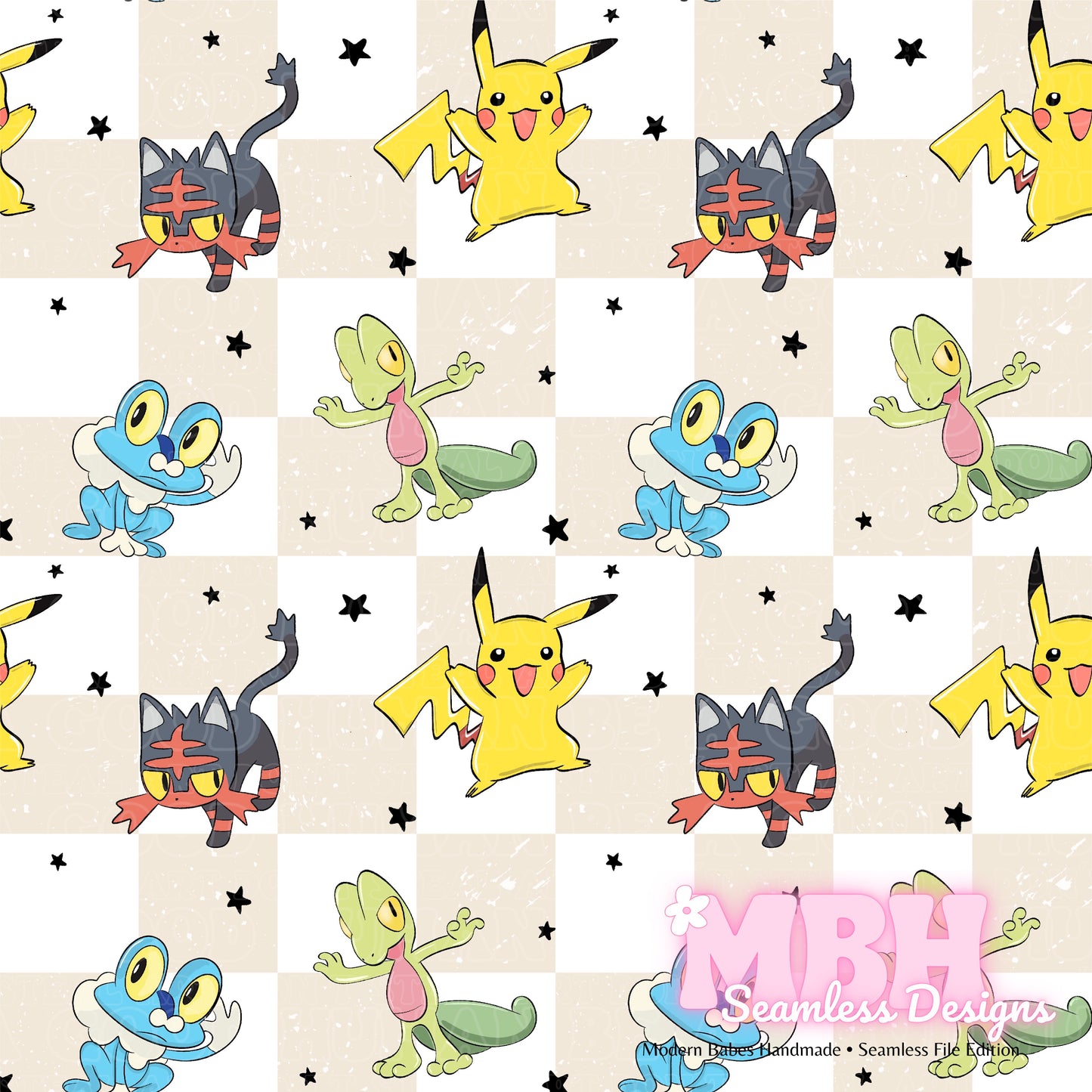 Pokémon Friends Chex Assorted Colorways Seamless Pattern