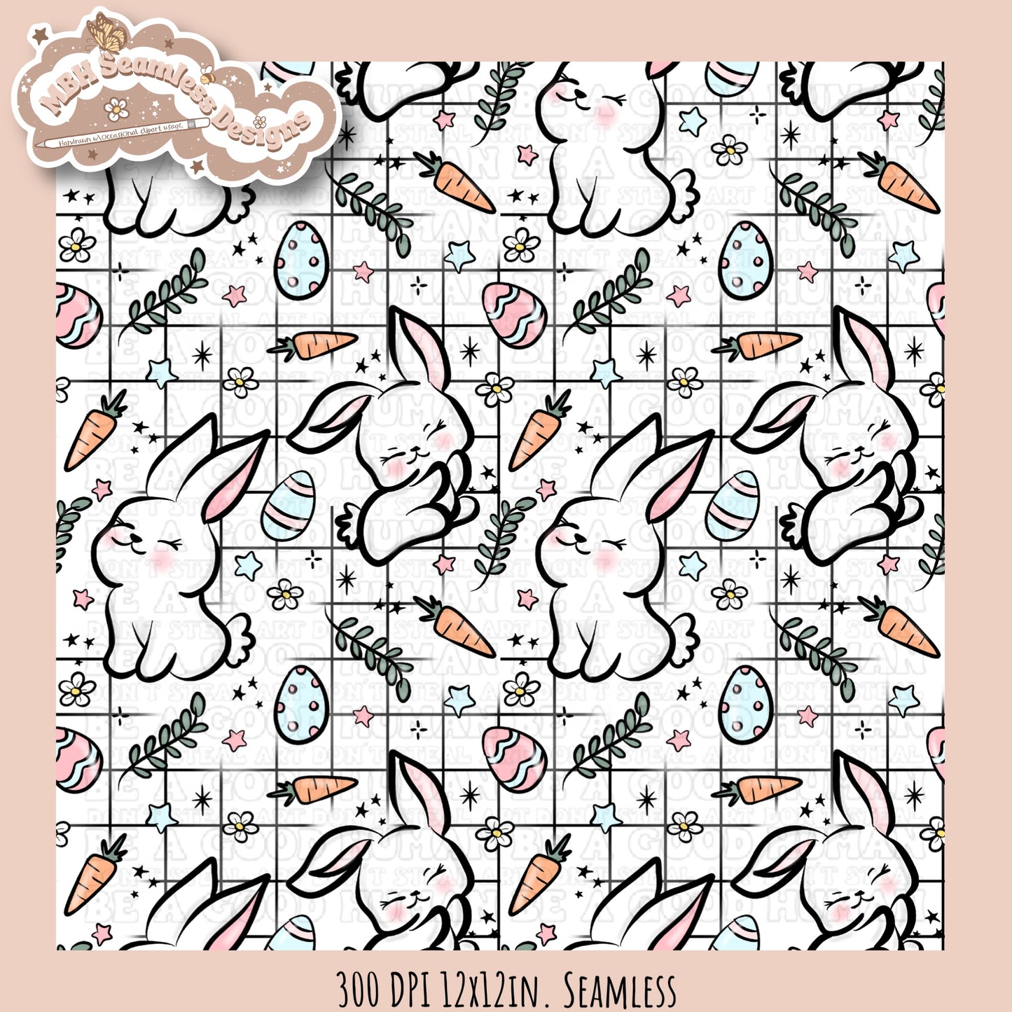 Kawaii Easter Bunnies Seamless Pattern MULTIPLE COLORWAYS