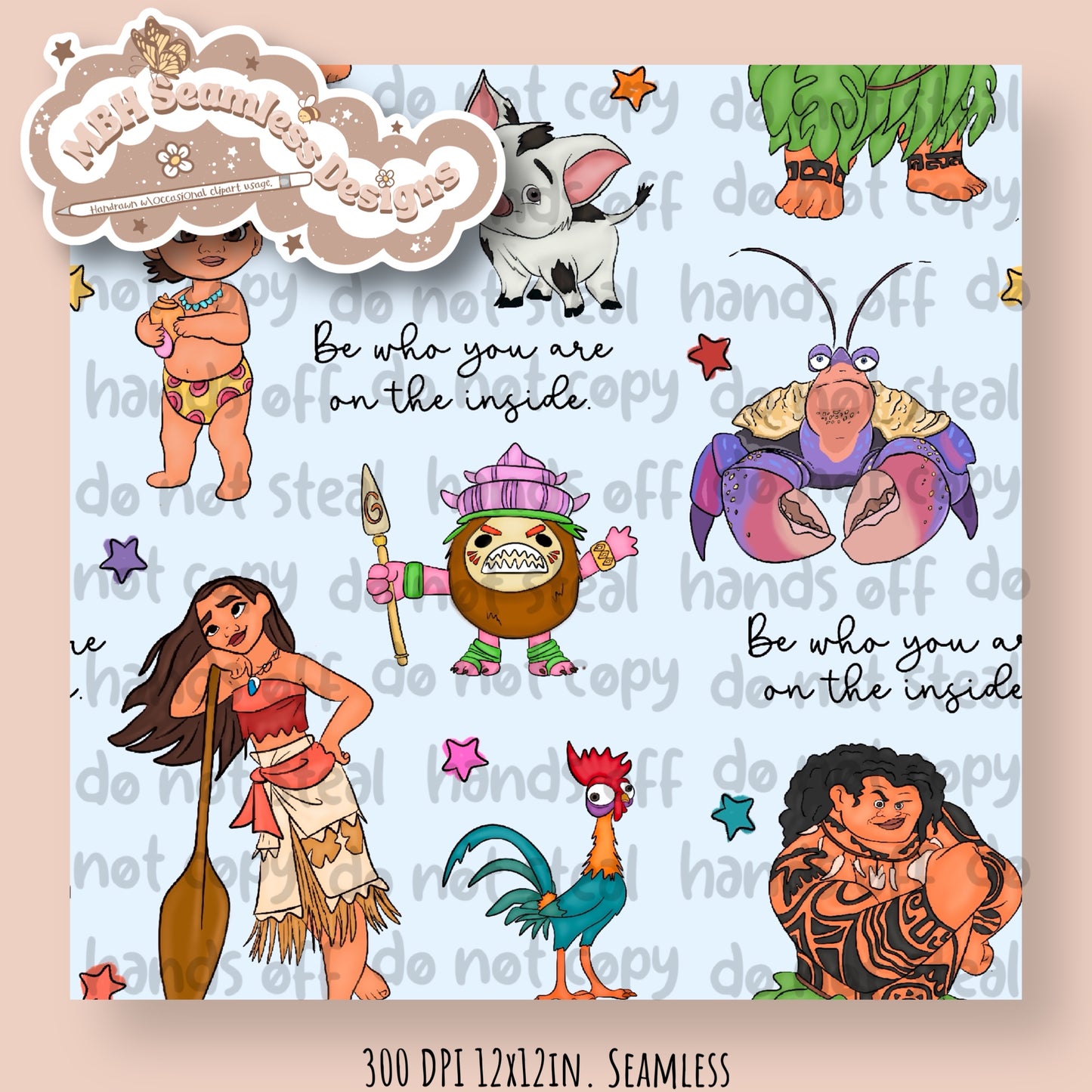 Starry Moana Quote Seamless Pattern MULTIPLE COLORWAYS