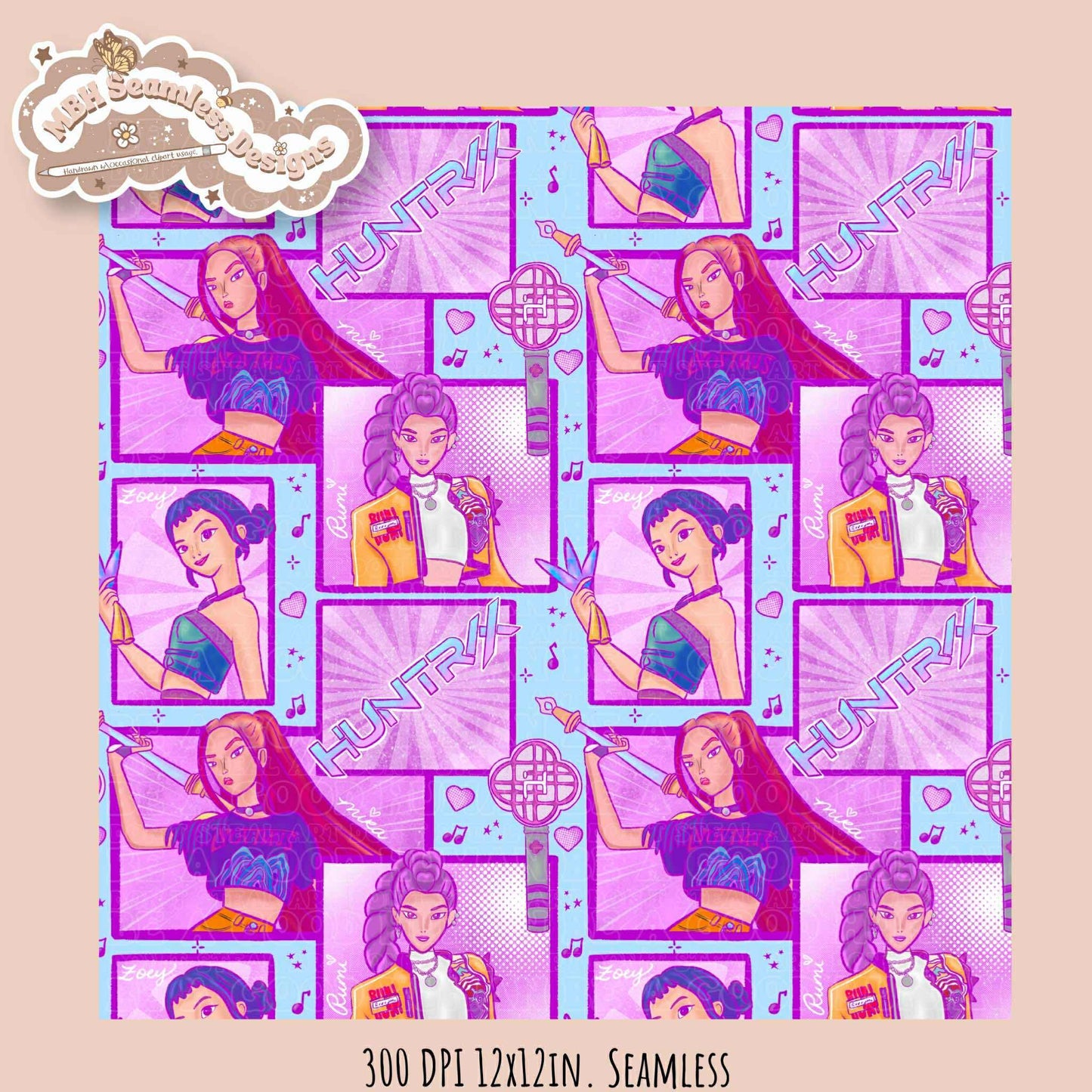 Comic Huntrx Seamless Pattern // PNG // Assorted Colorways