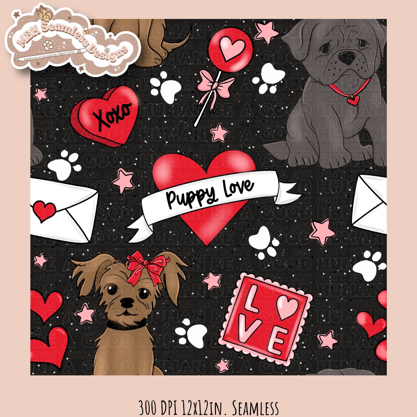 Puppy Love Valentine Seamless Pattern Multiple Colorway Options