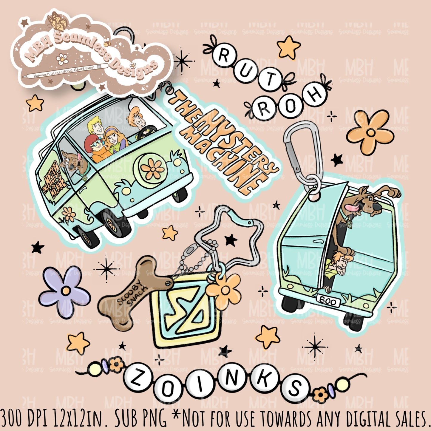 Scooby Charms Seamless Pattern MULTIPLE COLORWAYS // PNG