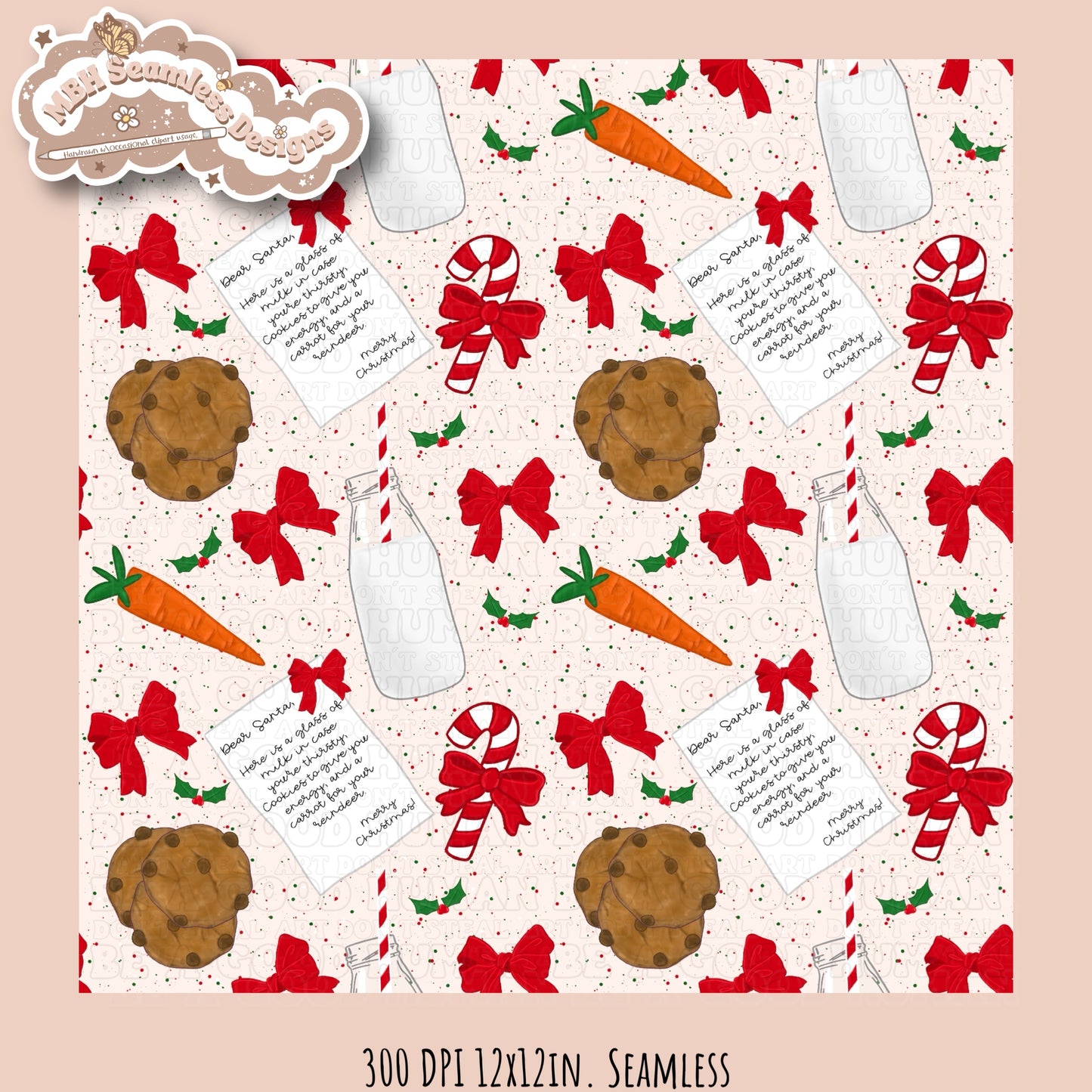 Dear Santa Milk & Cookies Seamless Pattern & PNG MULTIPLE COLORWAYS