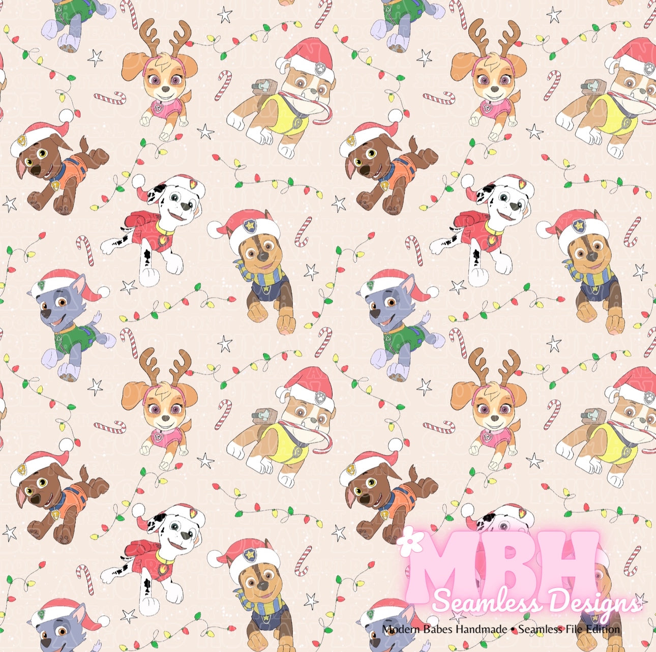 Paw Patrol Holiday Lights Seamless Pattern