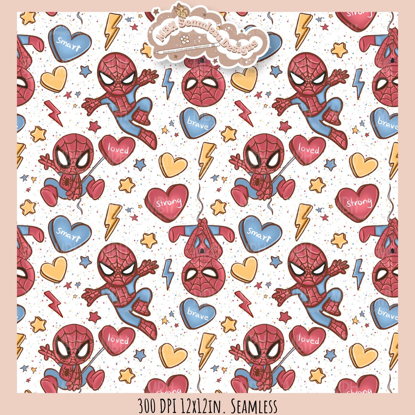 Spider Hero Valentine Seamless Pattern // PNG // Assorted Colorways