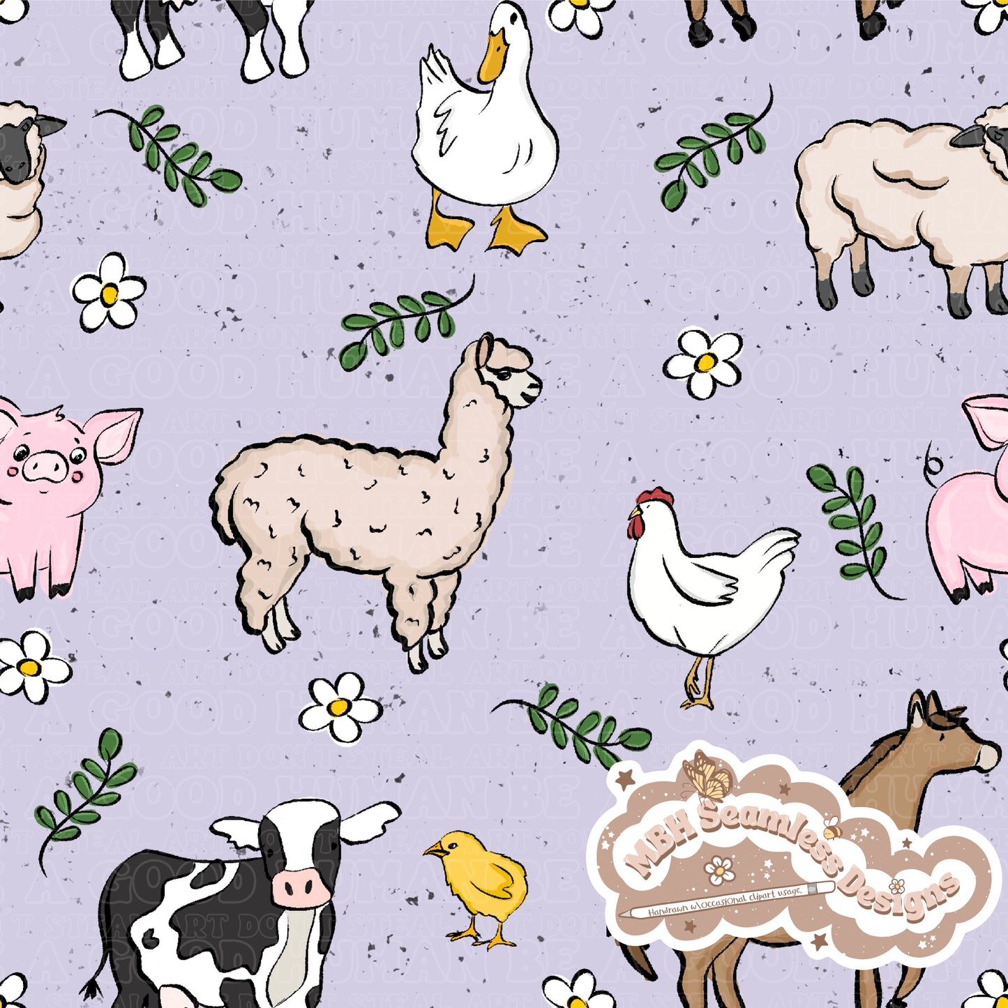 Boho Farm Animals Seamless Pattern MULTIPLE COLORWAYS