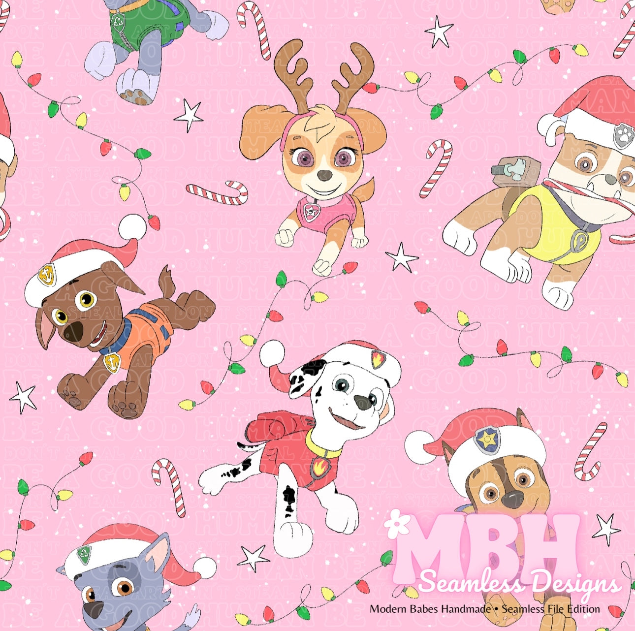 Paw Patrol Holiday Lights Seamless Pattern