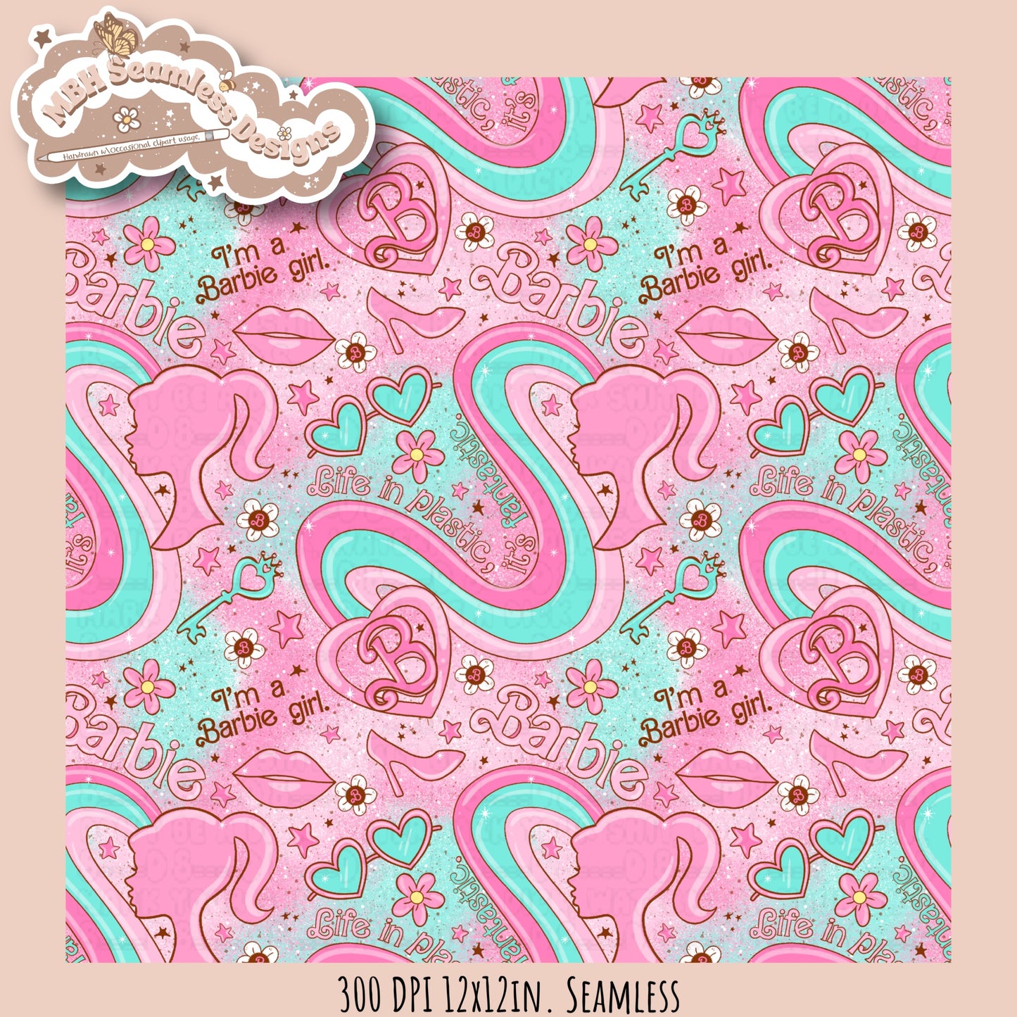 Barbie Girl Seamless Pattern MULTIPLE COLORWAYS