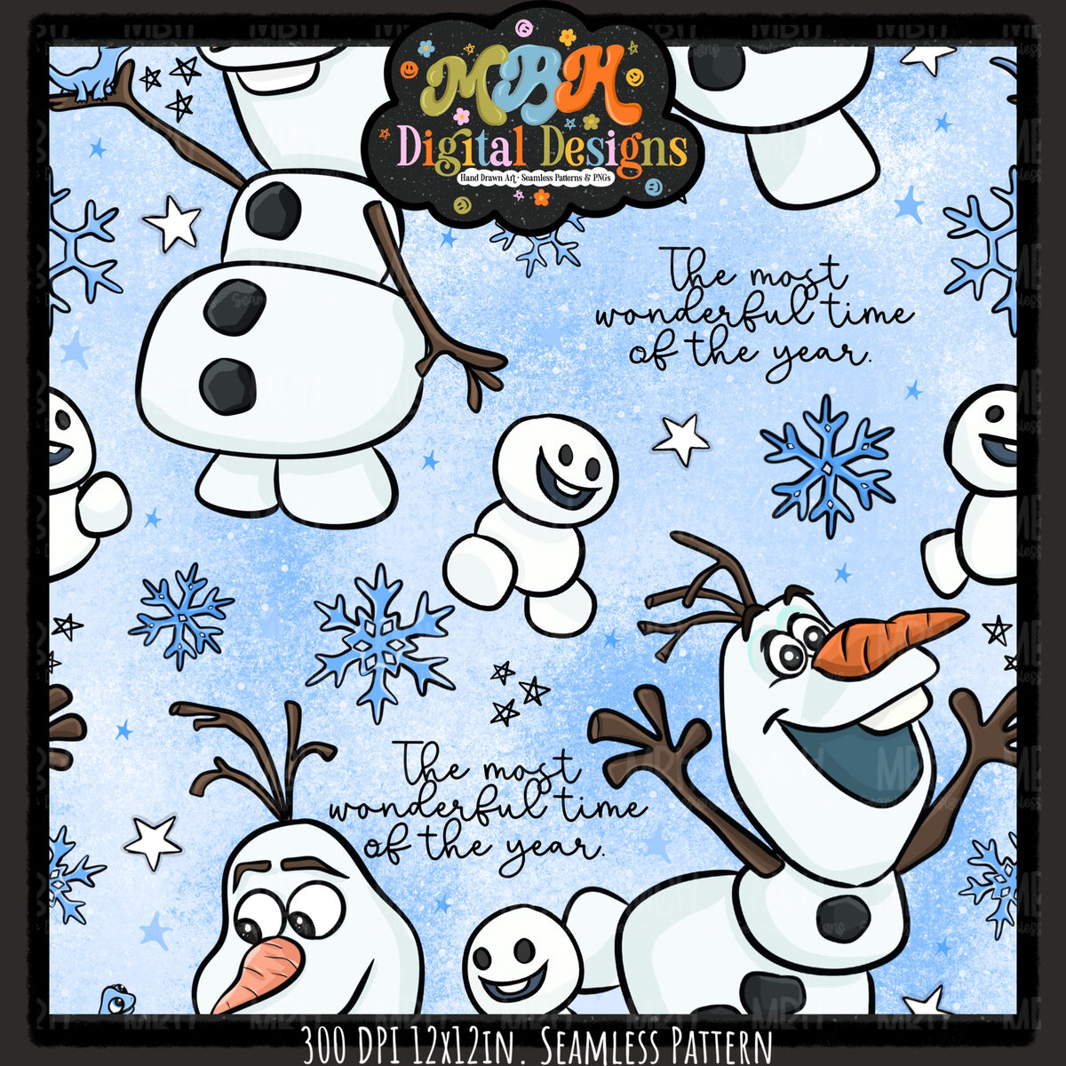 Olaf Seamless Pattern // PNG // Assorted Colorways