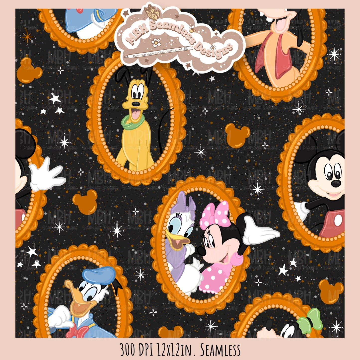 Framed Mouse and Friends Seamless Pattern • PNG • Assorted Colorway Options