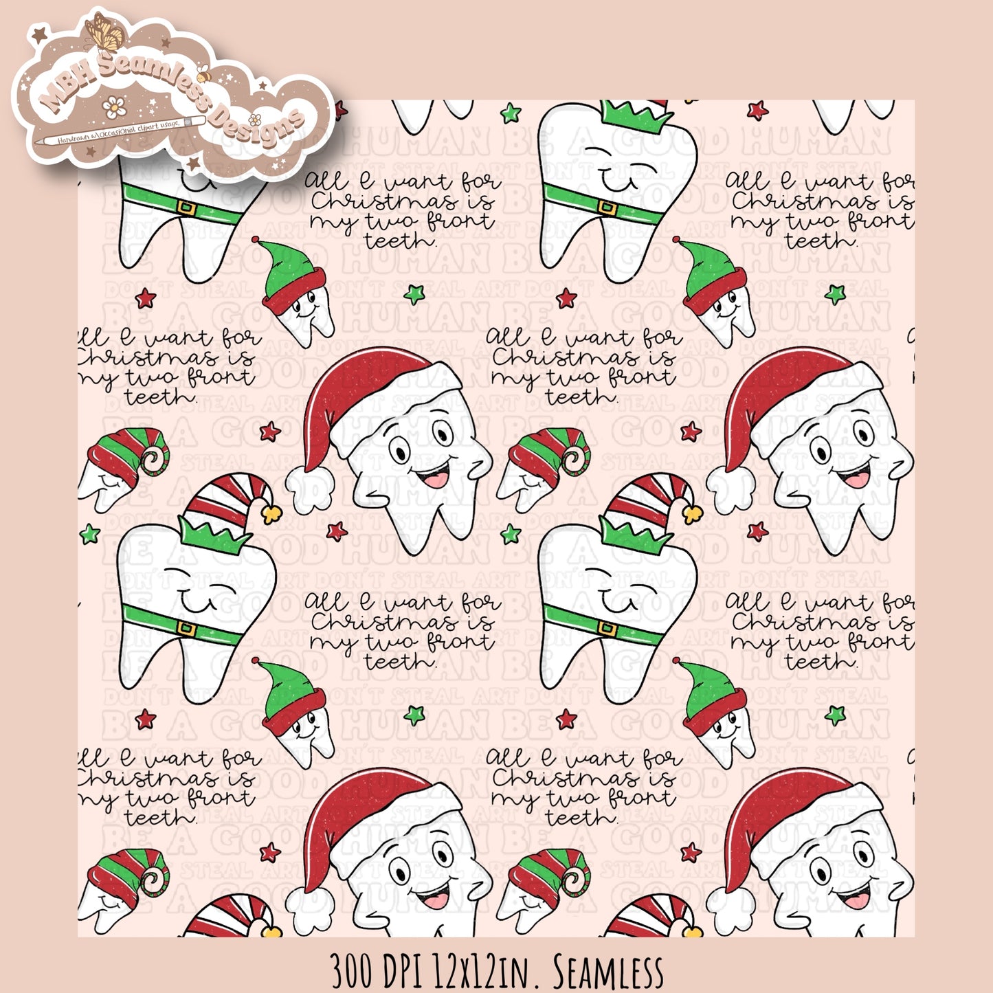 Two Front Teeth Christmas Seamless Pattern MULTIPLE COLORWAYS