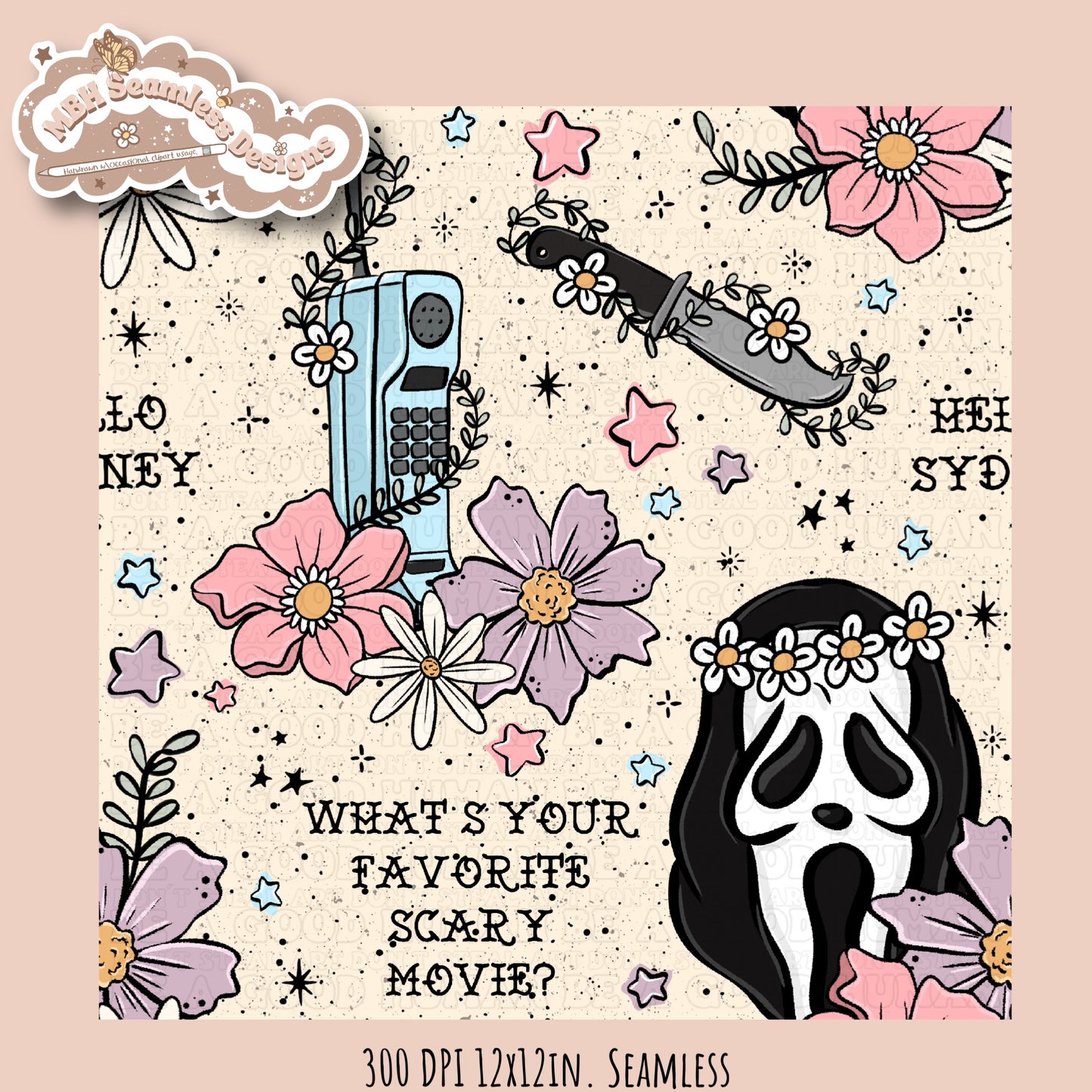 Scream x Tattoo Floral Seamless Pattern // PNG //Multiple Colorway Options