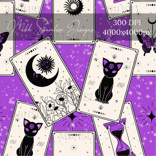 Purple Tarot Cards Seamless Pattern