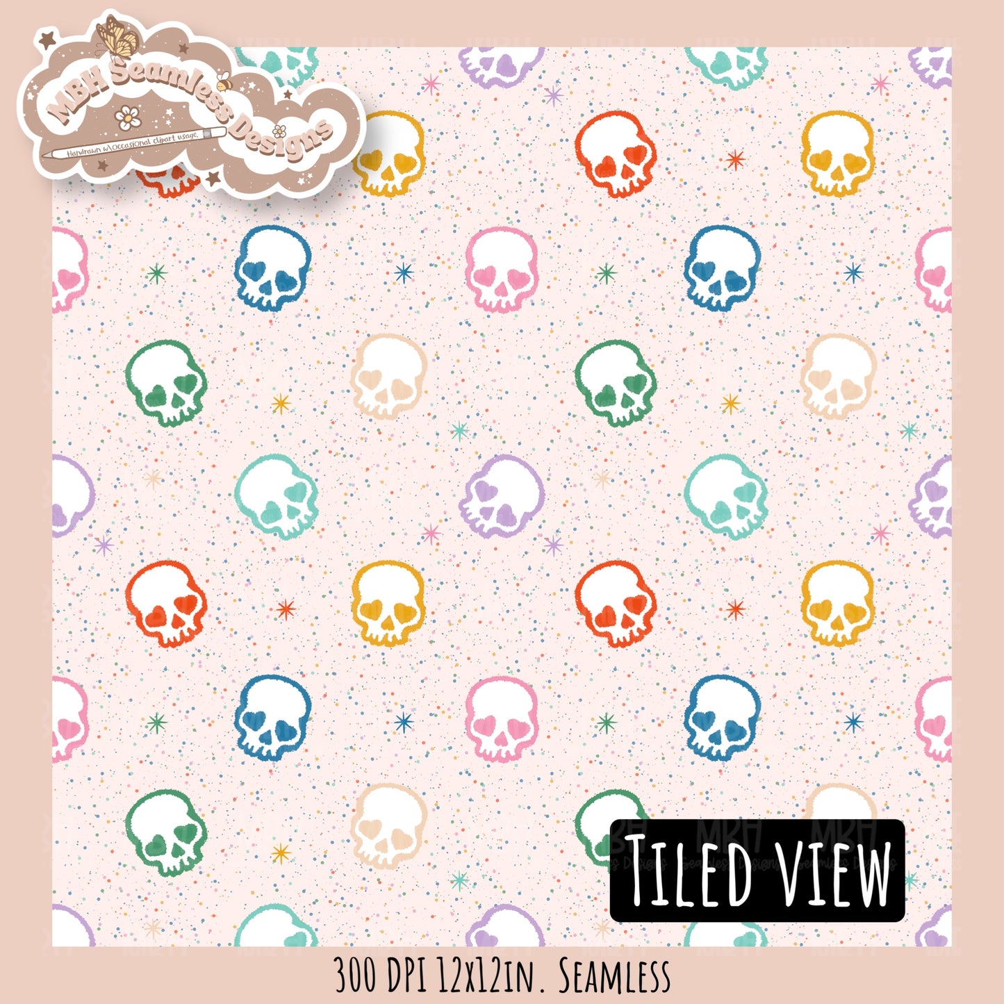Starry Skulls Seamless Pattern // Assorted Colorway Options