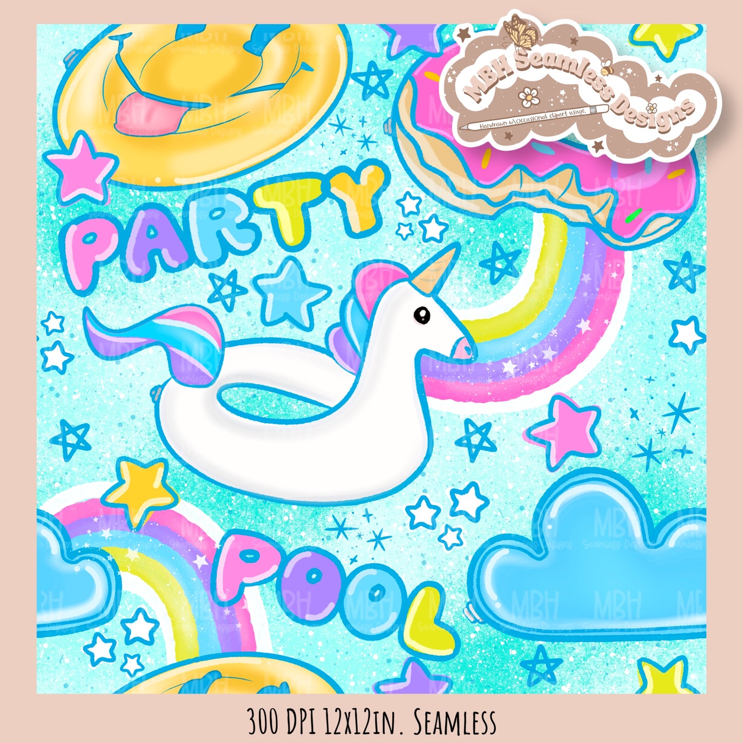 Pool Party Seamless Pattern • Multiple Colorways • PNG