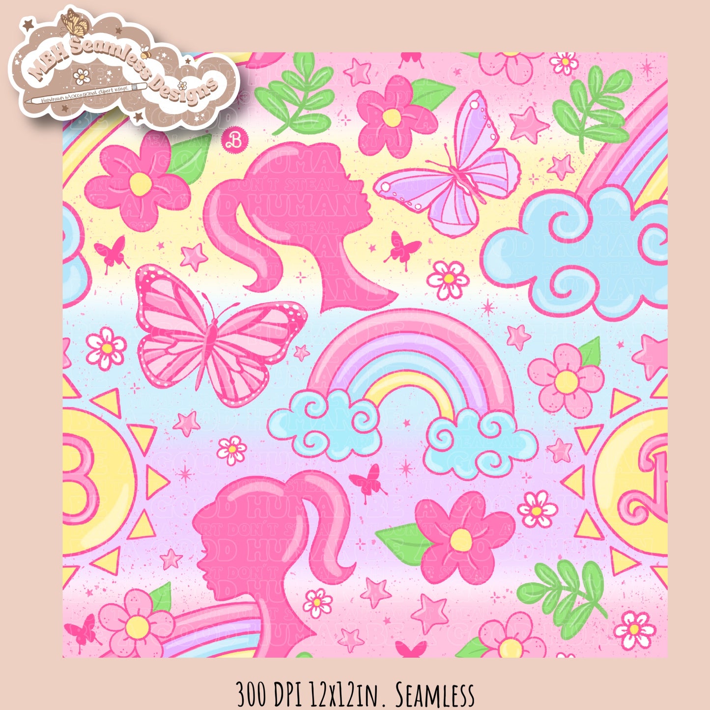 Non TM Spring Barbie Seamless Pattern MULTIPLE COLORWAYS