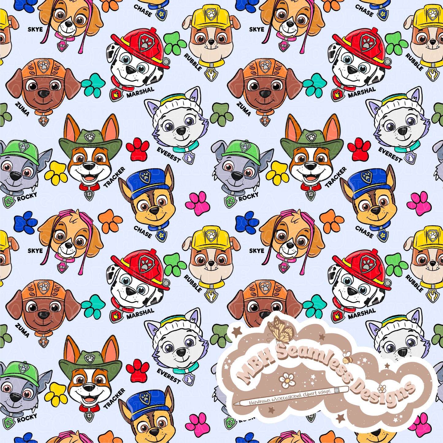 Paw Patrol Names Seamless Pattern MULTIPLE COLORWAYS