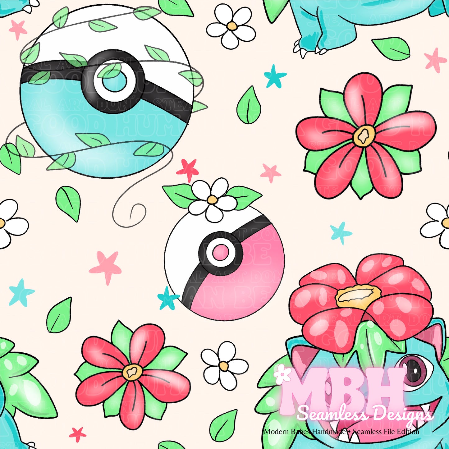 LIMITED Venasaur Floral Seamless Pattern