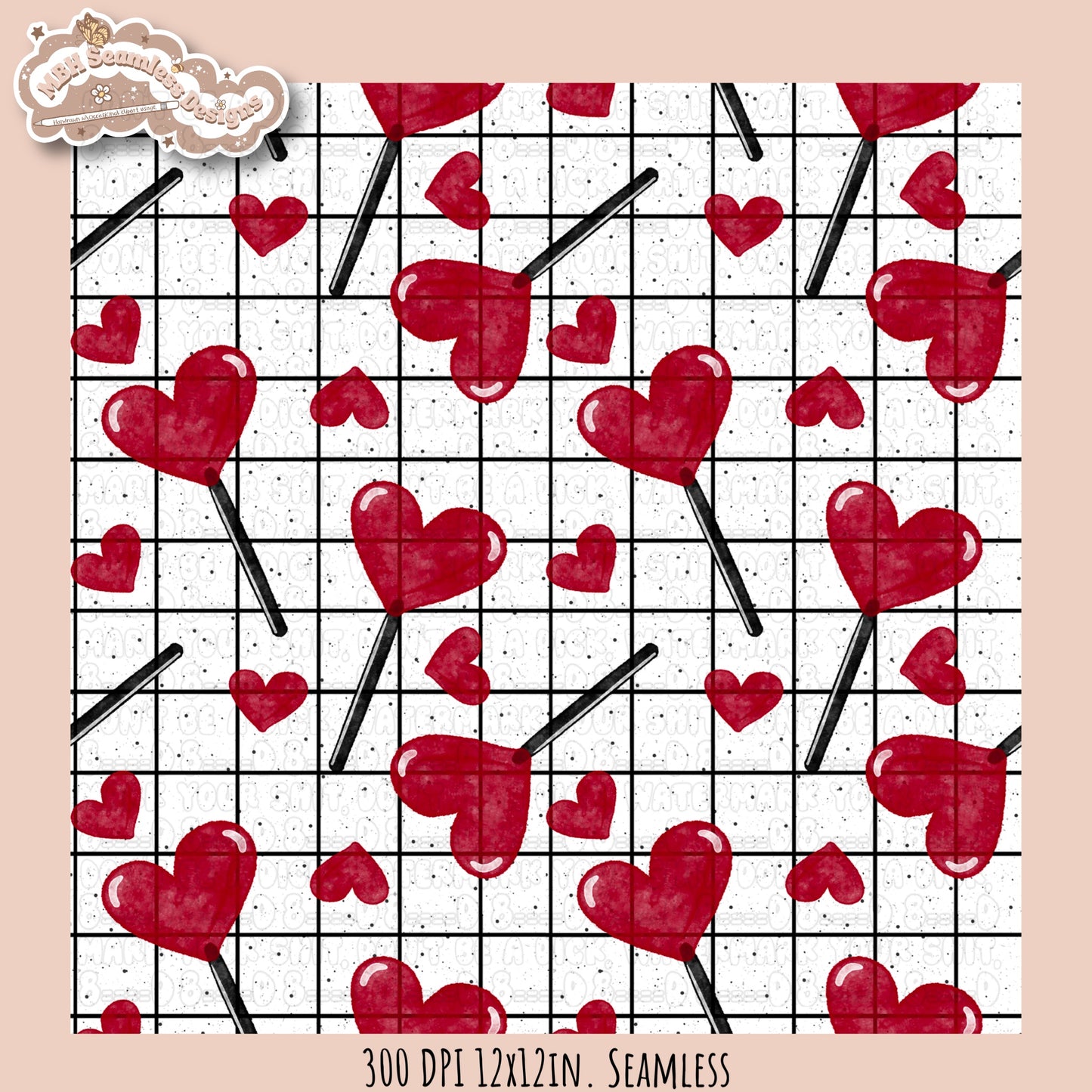 Watercolor Heart Pops Seamless Pattern MULTIPLE COLORWAYS