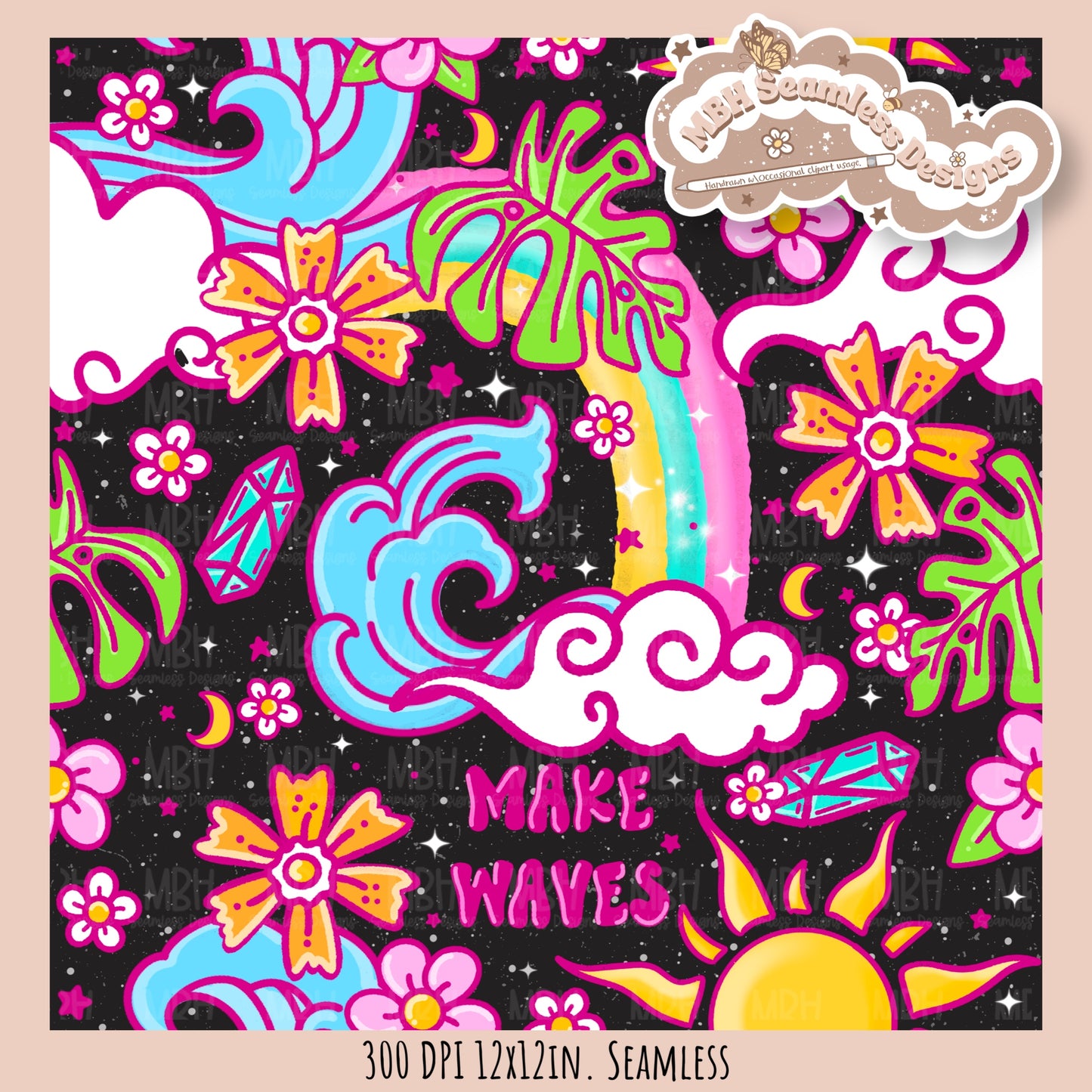 Make Waves Seamless Pattern • Multiple Colorways • PNG
