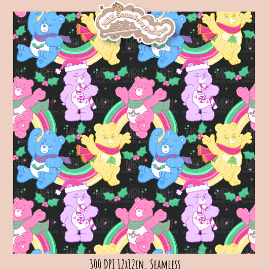 Holiday Care Bears Seamless Pattern // Assorted Colorway Options
