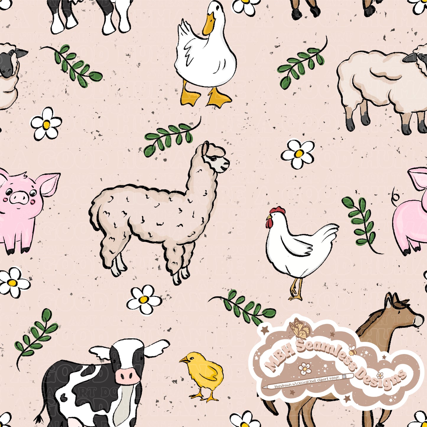 Boho Farm Animals Seamless Pattern MULTIPLE COLORWAYS