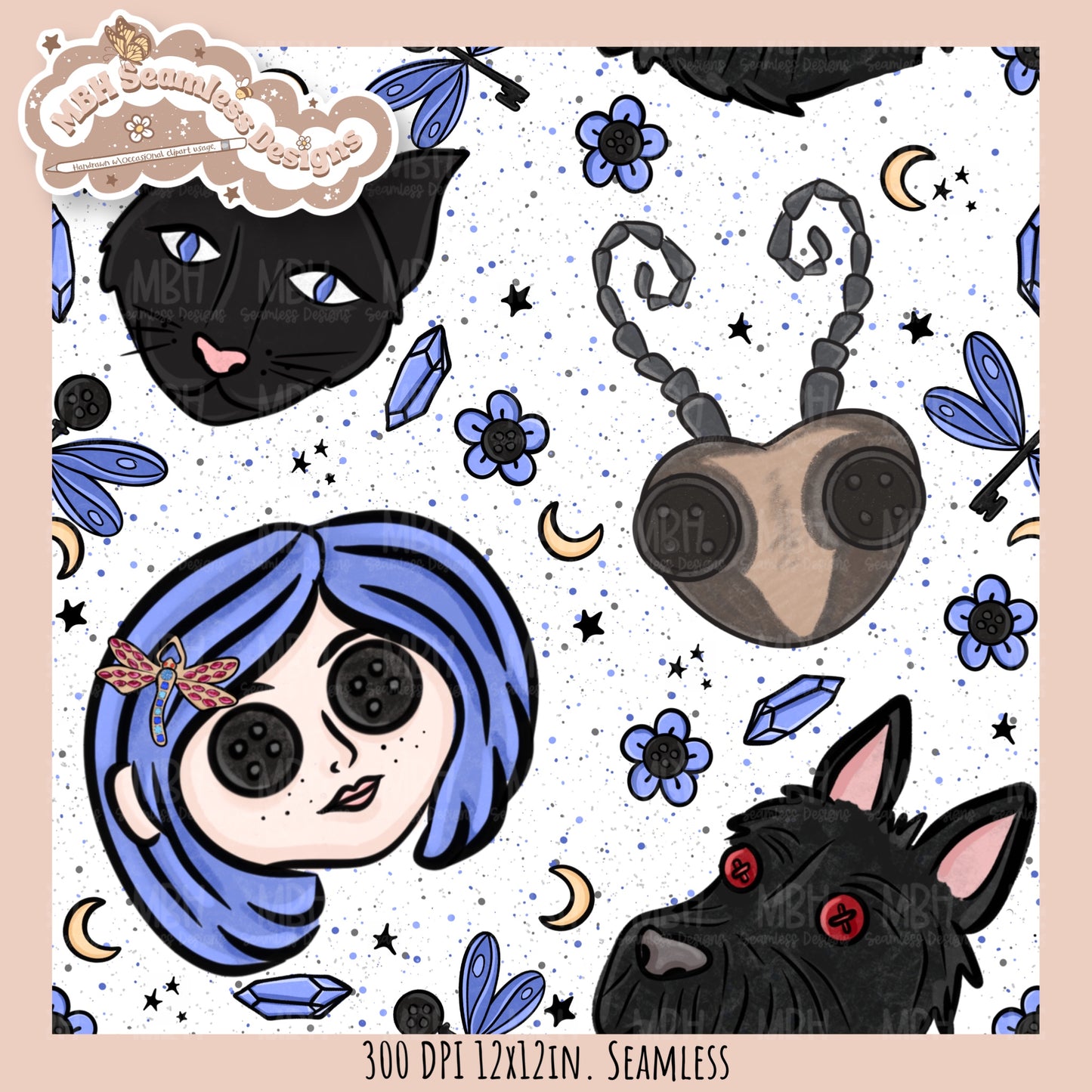 Button Eyes Seamless Pattern // PNG // Multiple Colorway Options