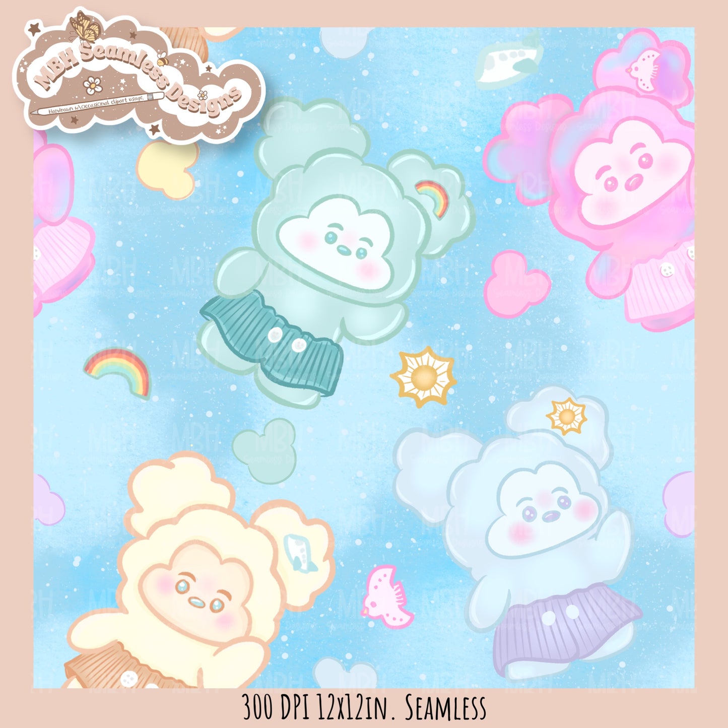 Head In The Clouds Mouse Seamless Pattern // Assorted Colorway Options