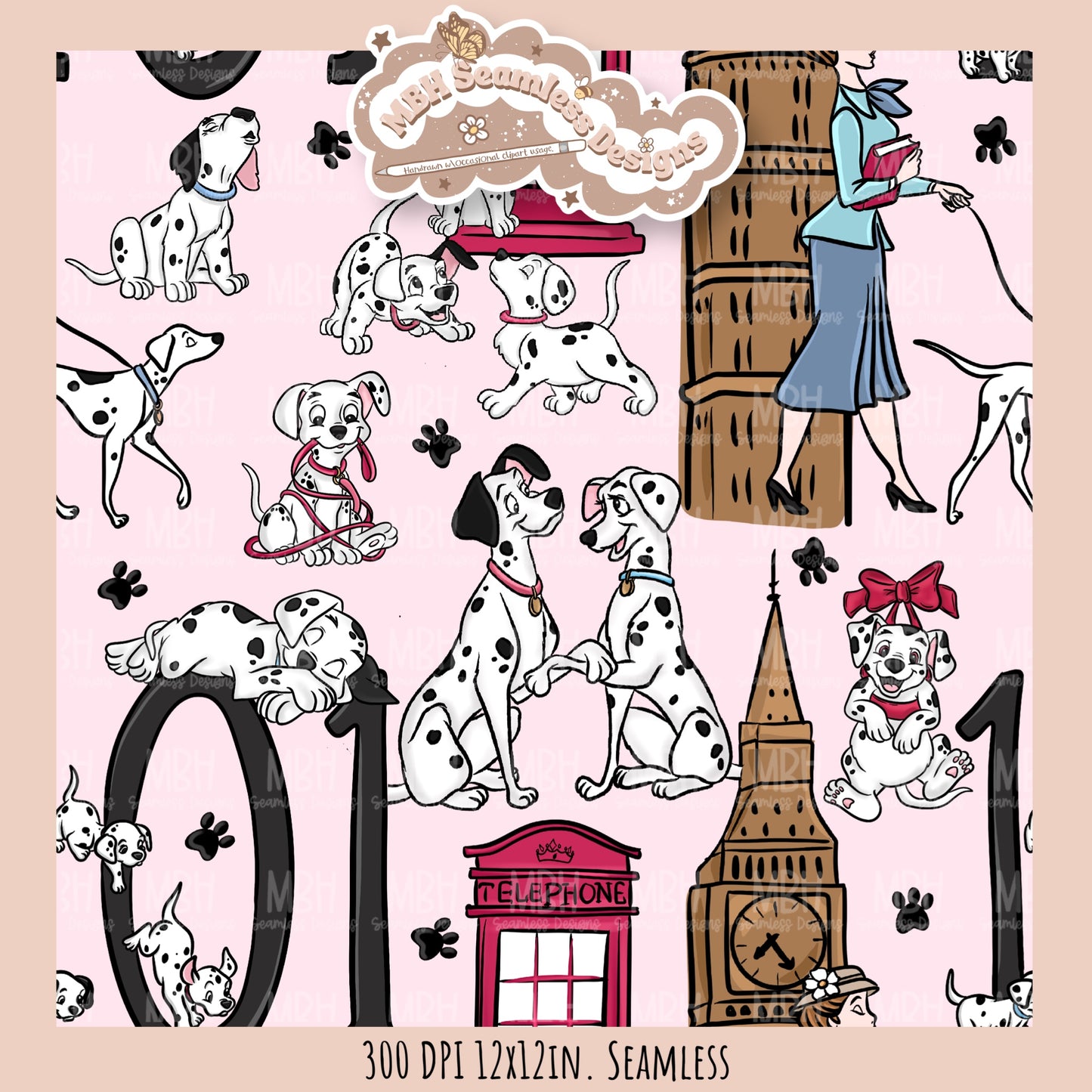 London Dalmations Seamless Pattern // Multiple Colorway Options