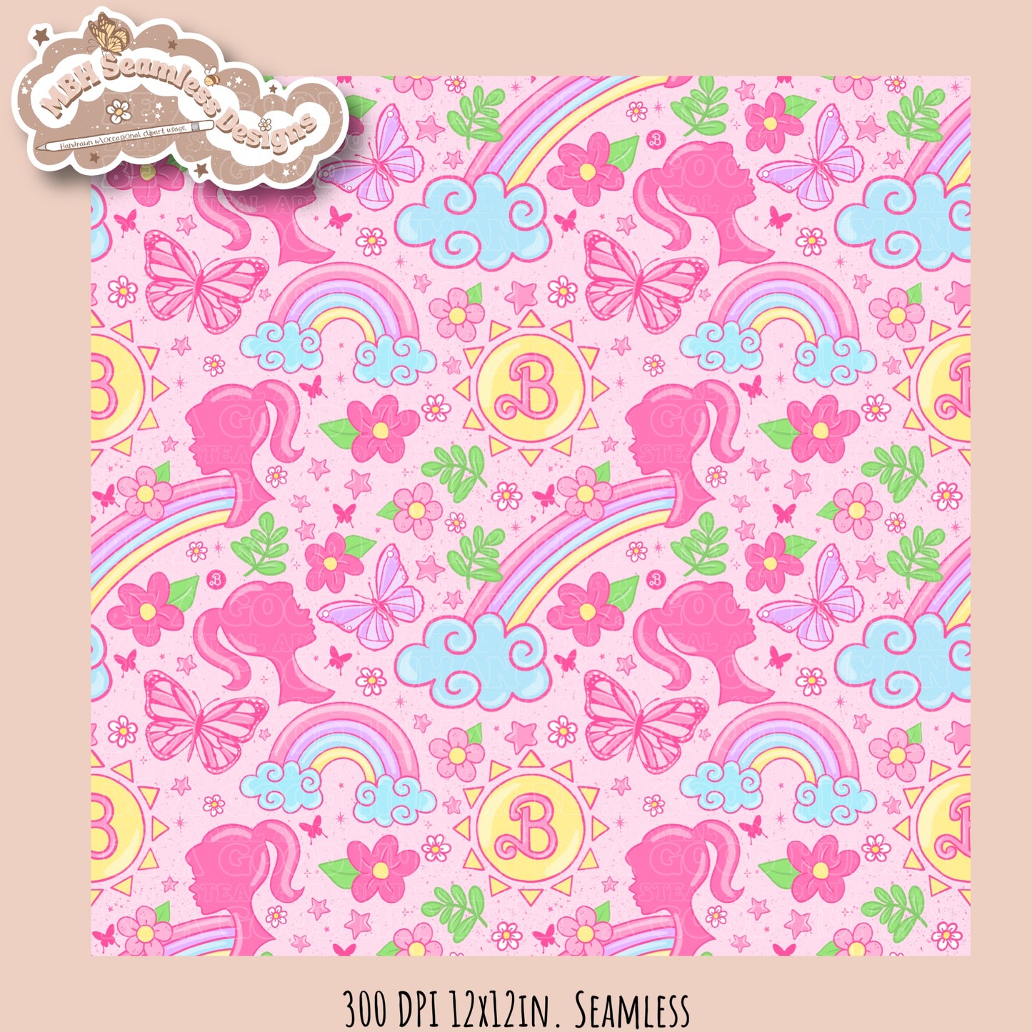 Non TM Spring Barbie Seamless Pattern MULTIPLE COLORWAYS