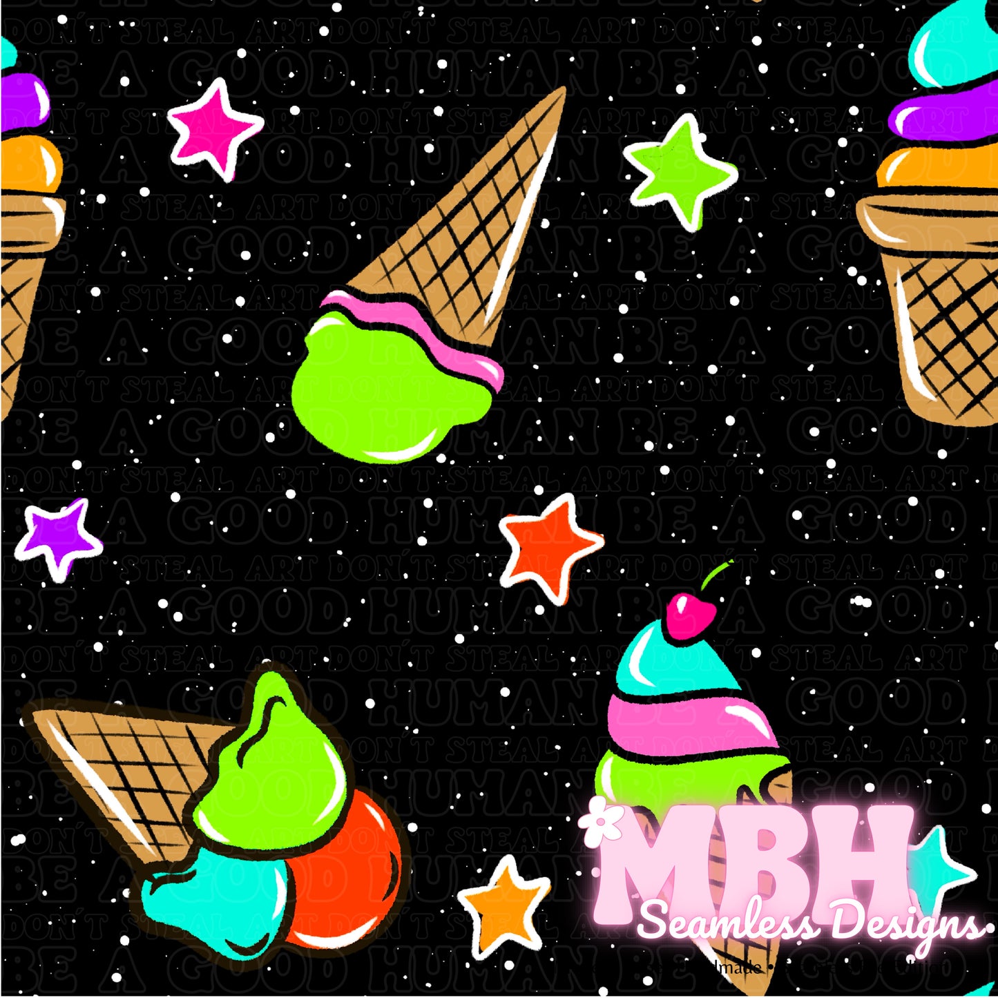 Neon Ice Cream Cones SAFE SWIM Seamless Pattern & PNG MULTIPLE COLORWAYS