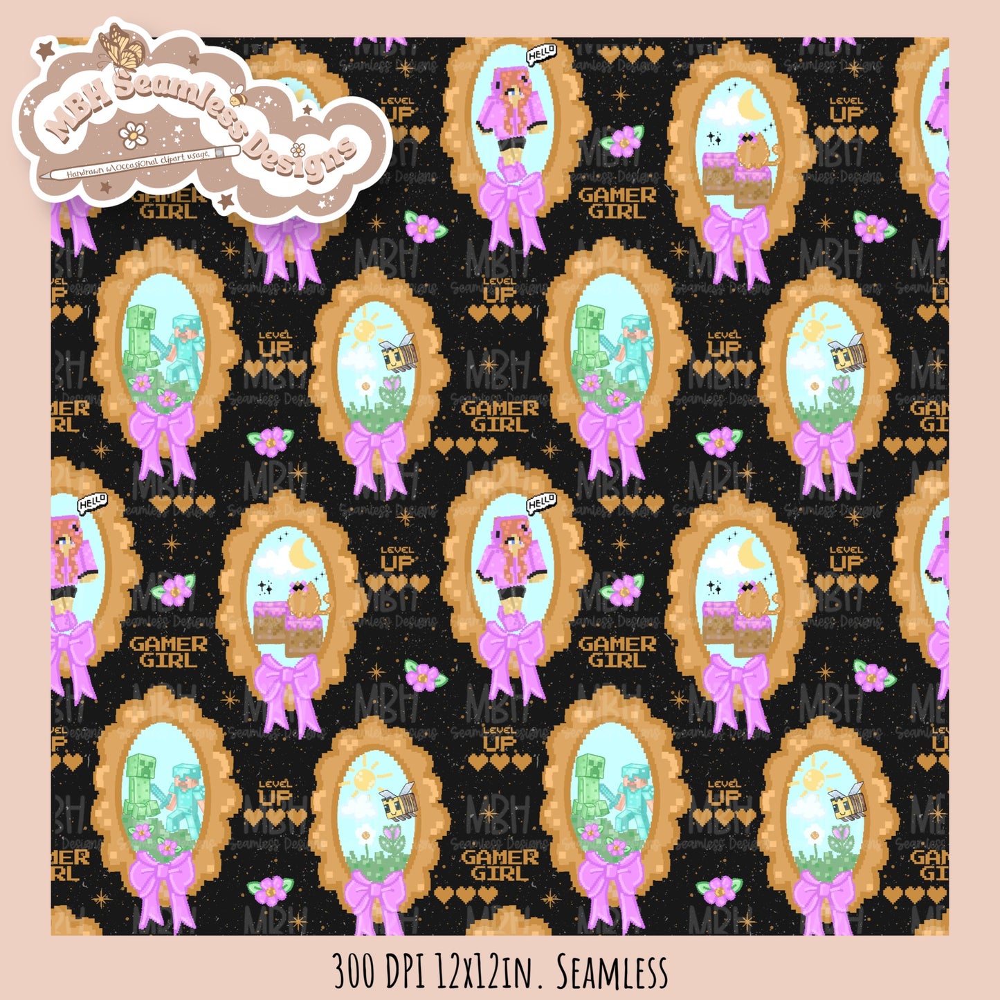 Coquette Minecraft Frames Seamless Pattern MULTIPLE COLORWAYS