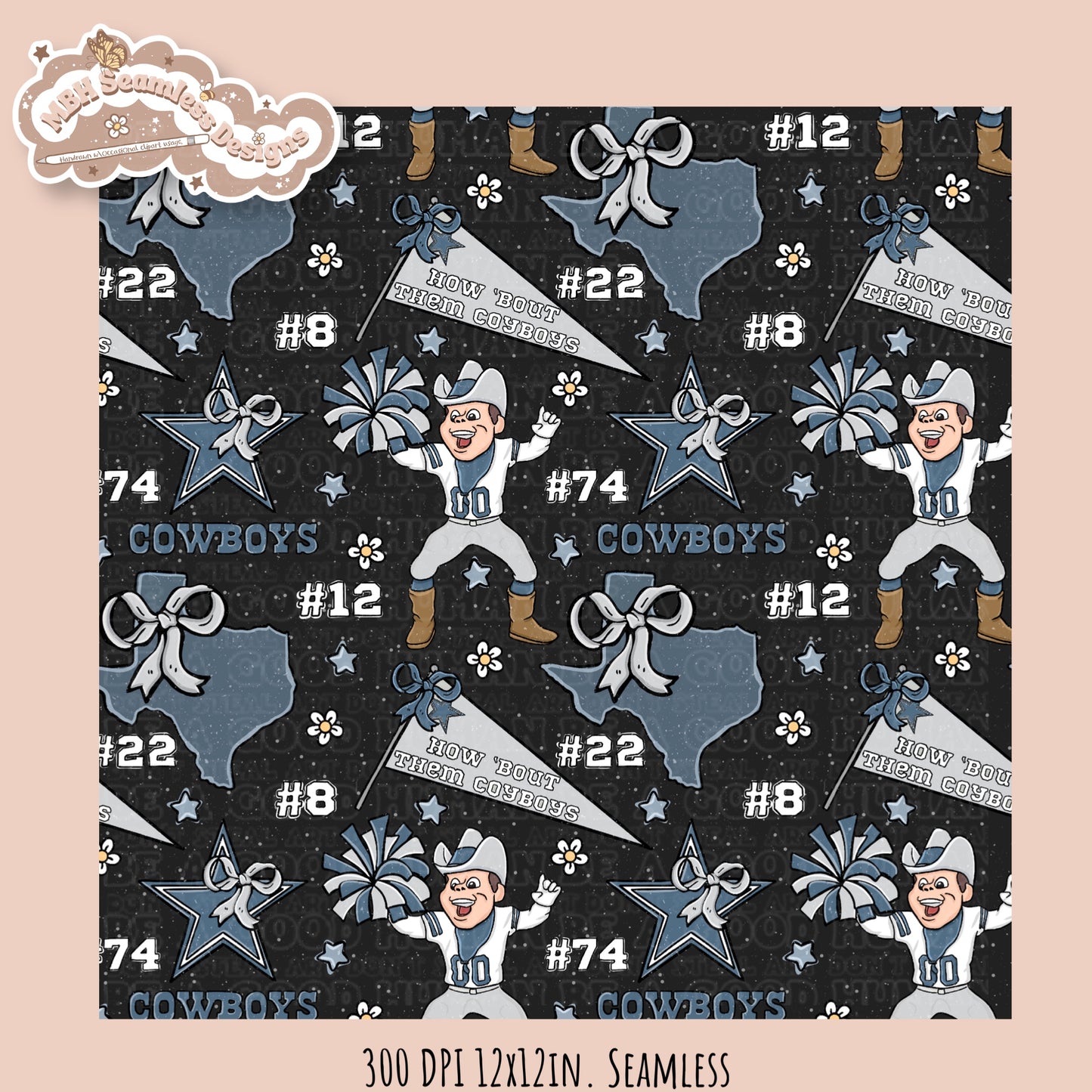 Cowboys x Daisies Football Seamless Pattern // Assorted Colorways
